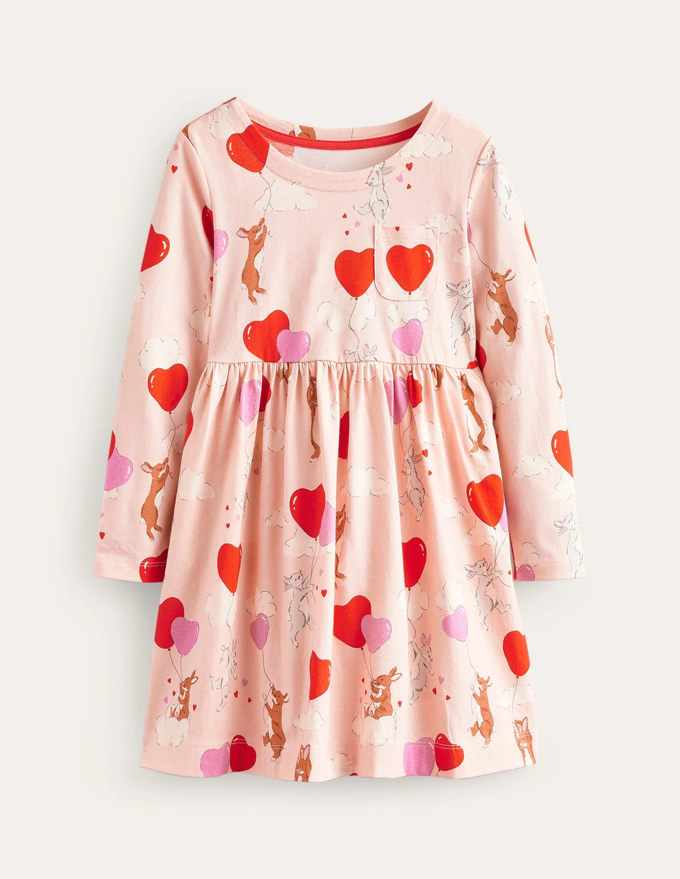 Lustiges Jerseykleid mit langen Ärmeln-Balletrosa Hasen
