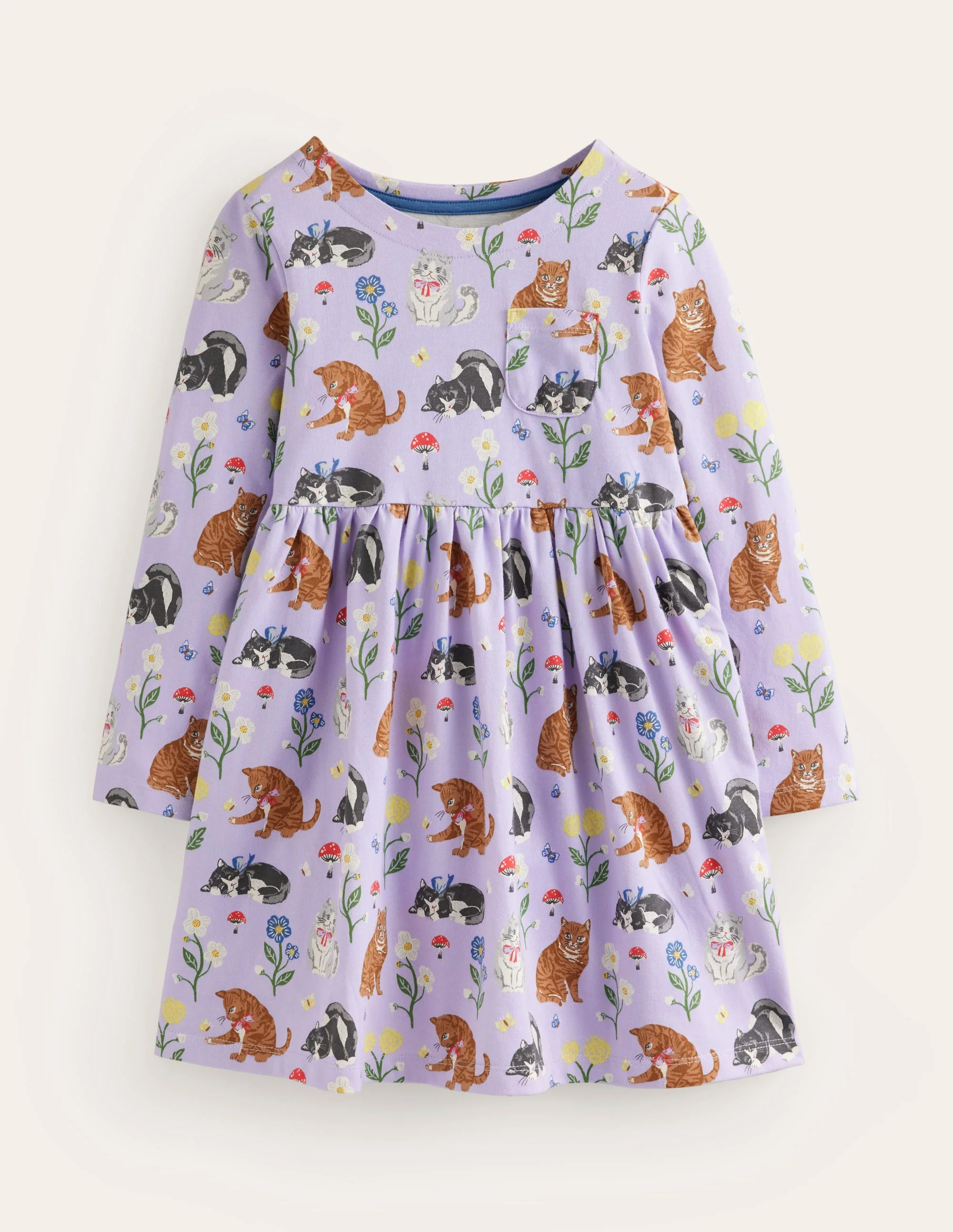 Lustiges Jerseykleid mit langen Ärmeln-Helles Lila Katzen