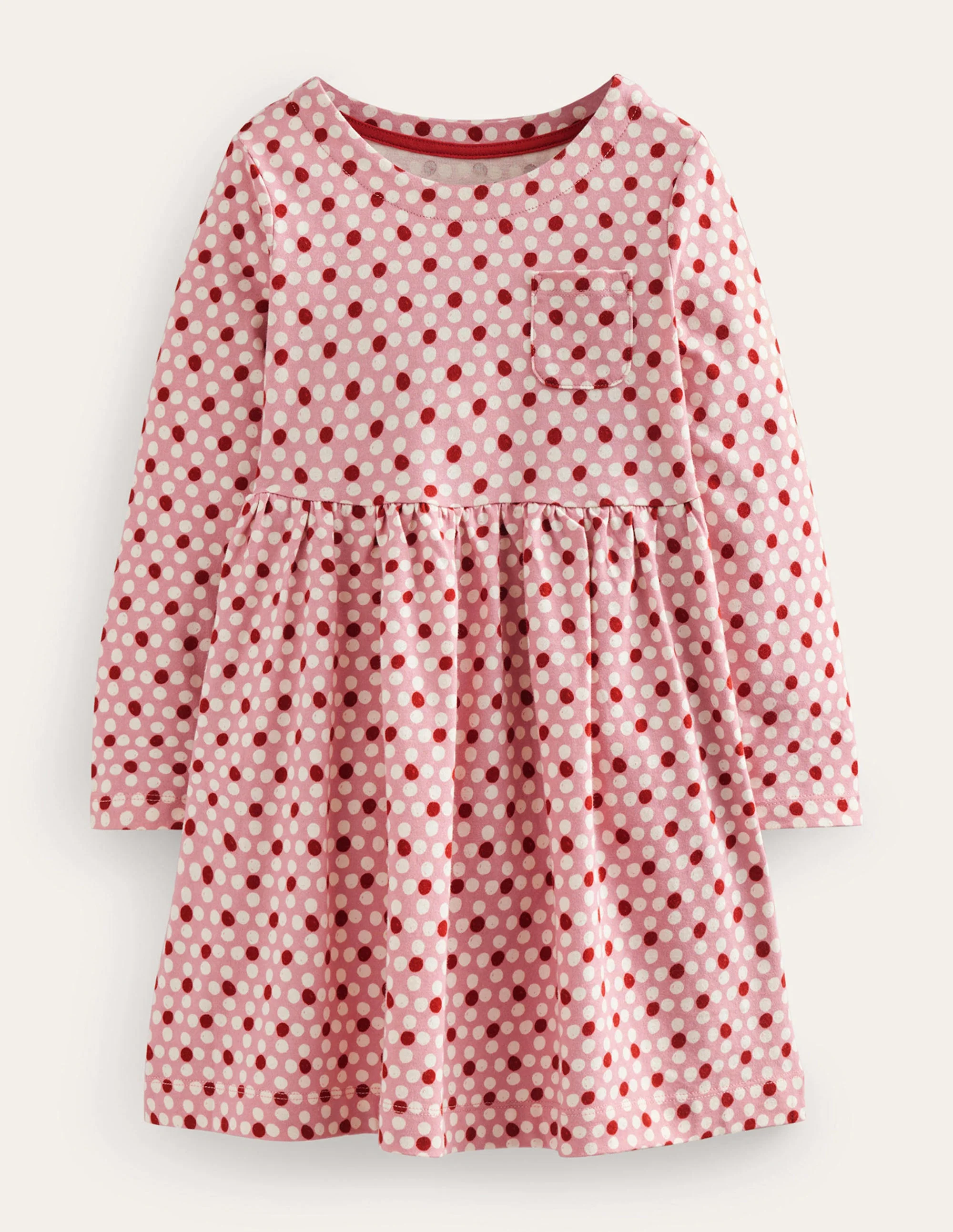 Lustiges Jerseykleid mit langen Ärmeln-Mandelrosa Geo Blume