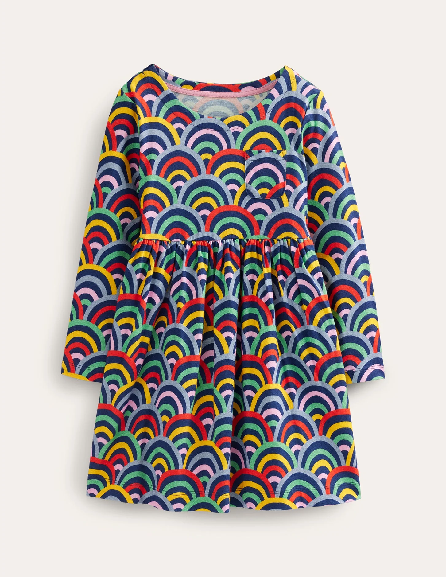 Lustiges Jerseykleid mit langen Ärmeln-Mittelalterliches Blau Regenbogen