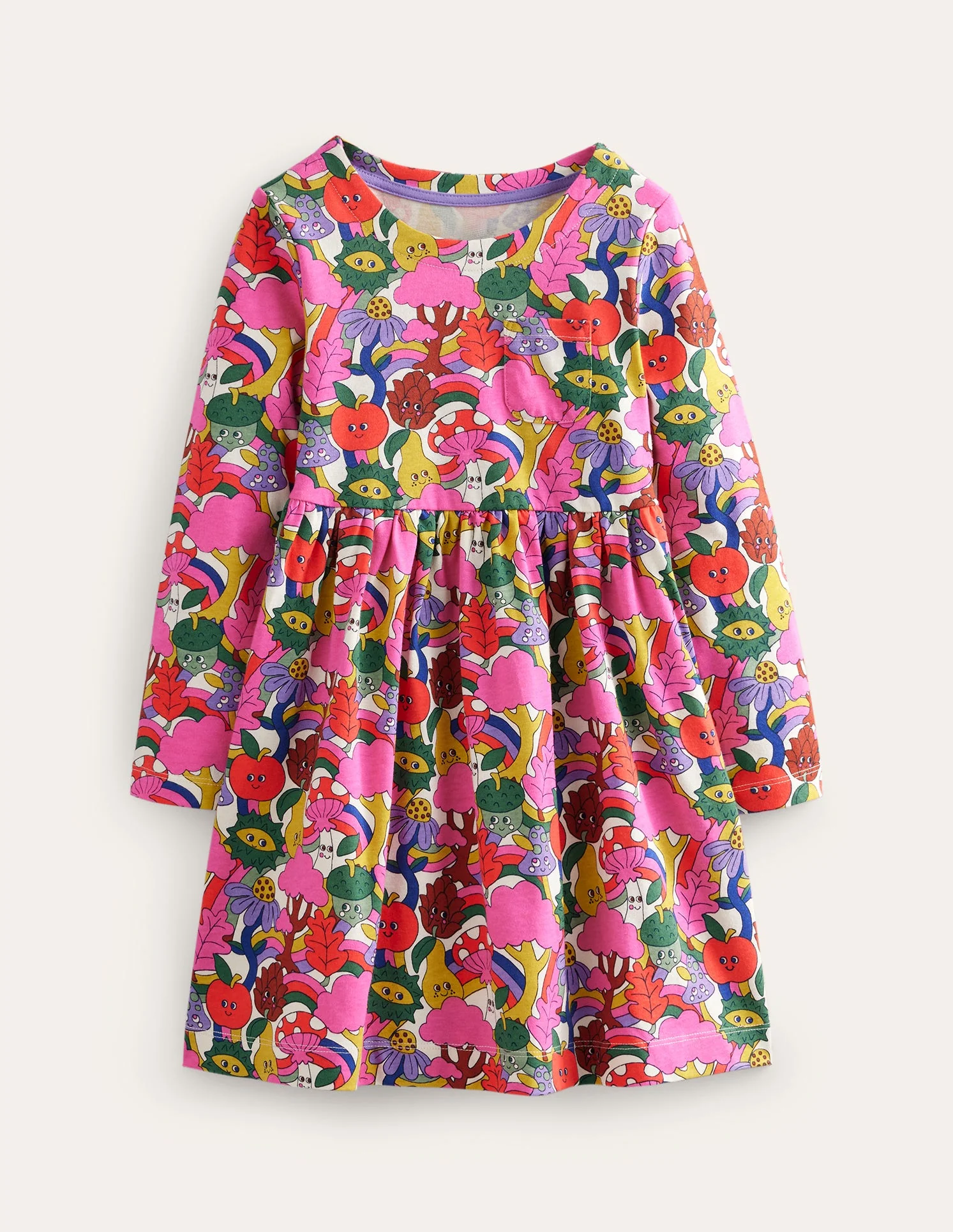 Lustiges Jerseykleid mit langen Ärmeln-Puderrosa Bonkers Conkers