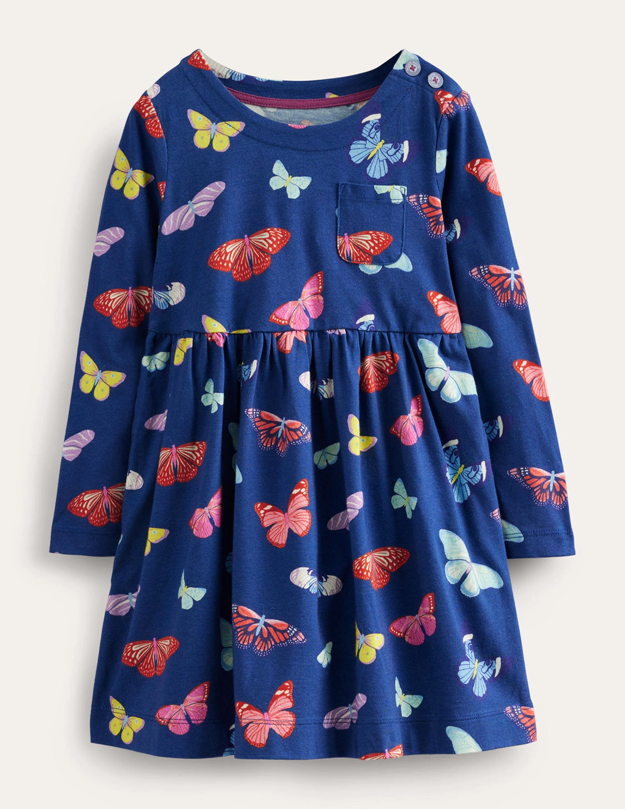 Lustiges Jerseykleid mit langen Ärmeln-Schuluniform-Marineblau Schmetterlinge