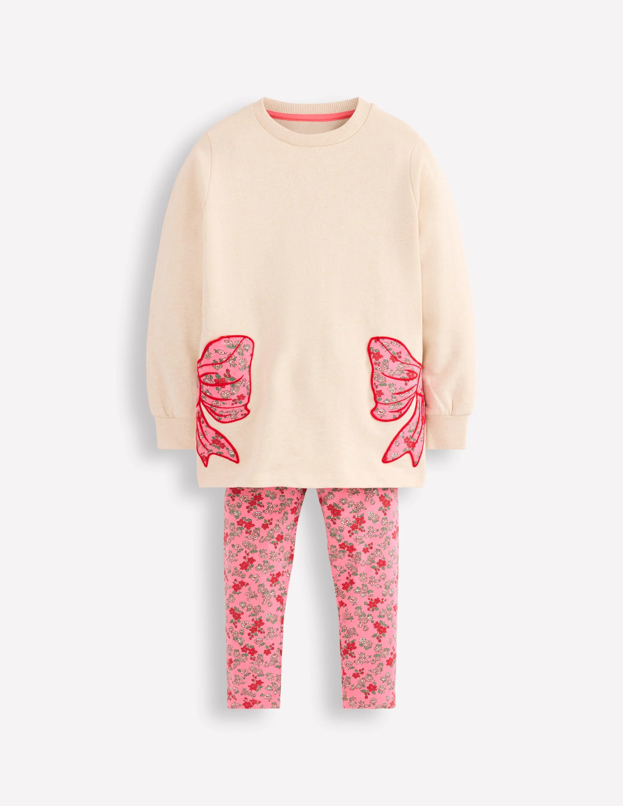 Lustiges Set mit Sweatshirt-Tunika-Haferbeige Meliert Schleifen