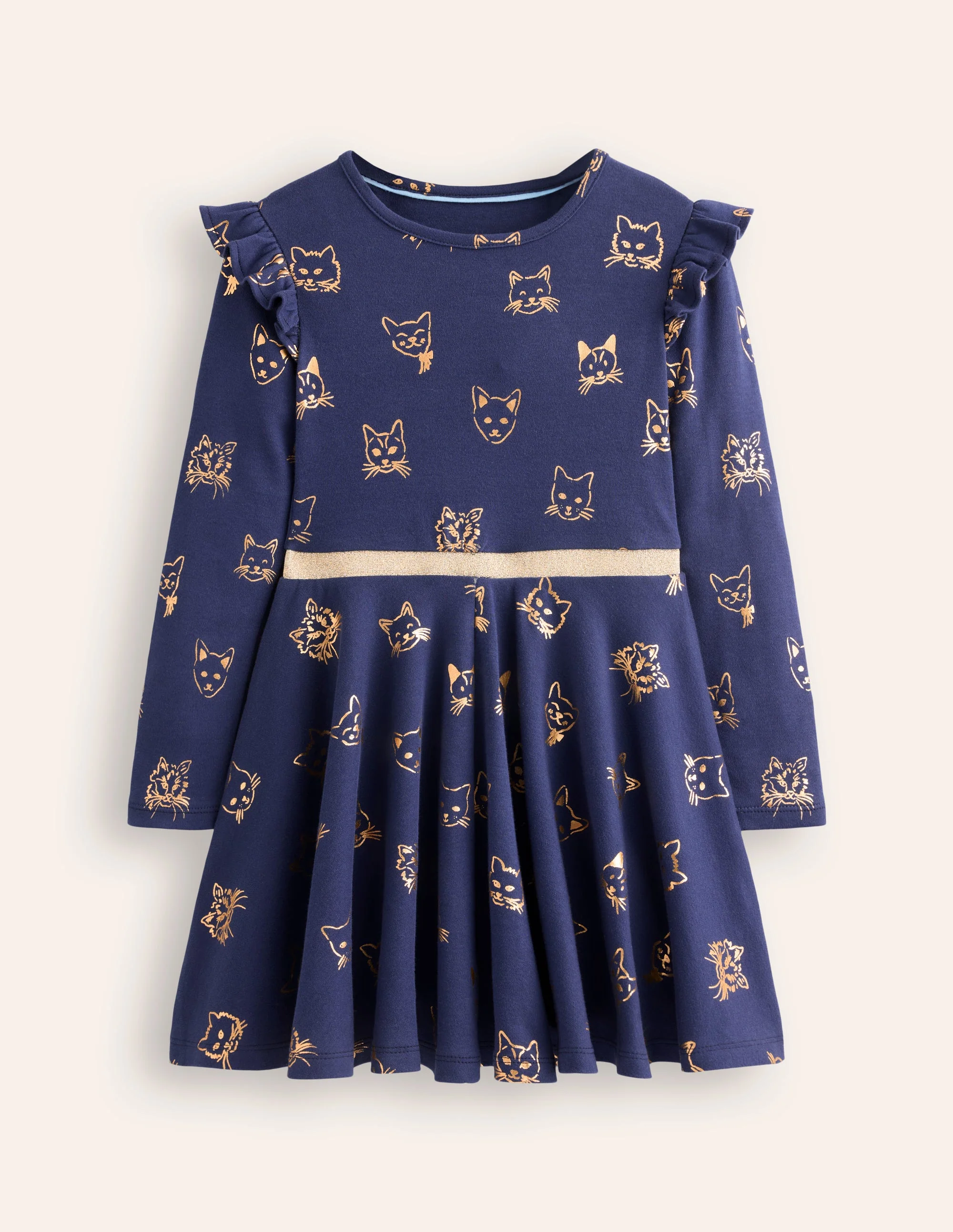 Mabel Ballerinakleid mit Tellerrock-Schuluniform-Marineblau Goldfolien-Katzen - Image 3