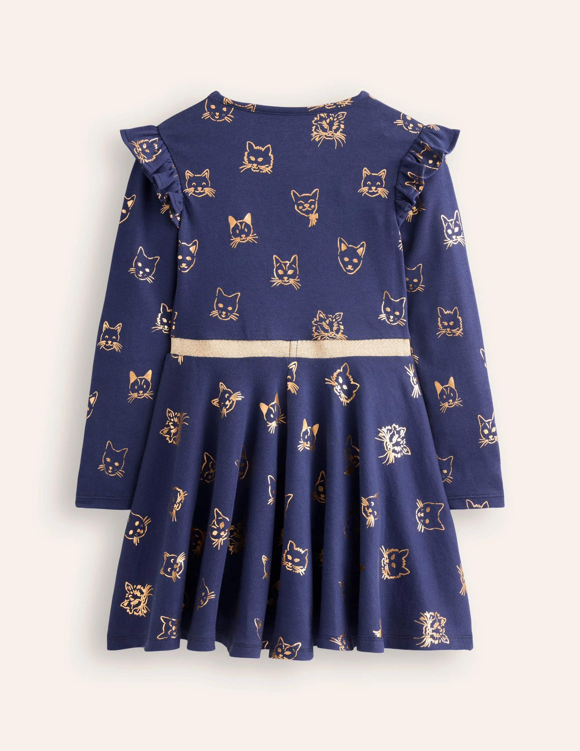 Mabel Ballerinakleid mit Tellerrock-Schuluniform-Marineblau Goldfolien-Katzen - Image 4