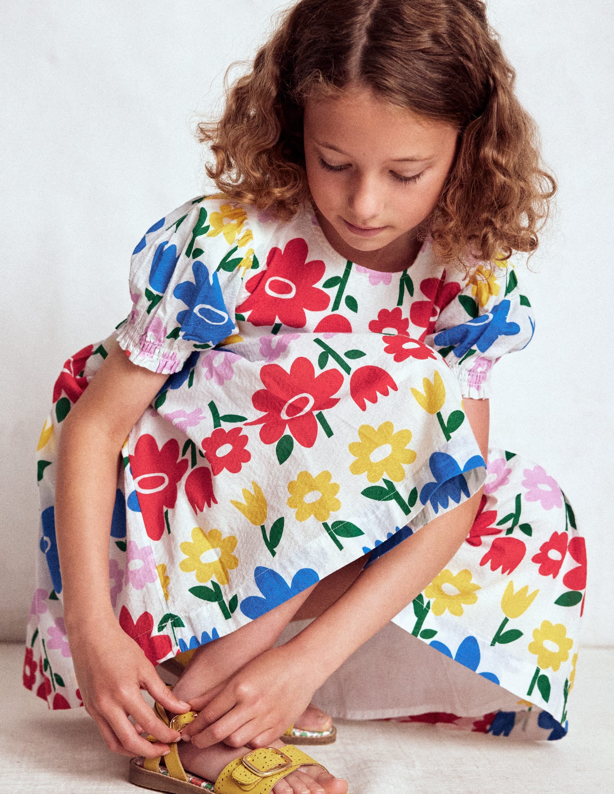Madeline Gewebtes Kleid-Bunt Regenbogen Blume - Image 4