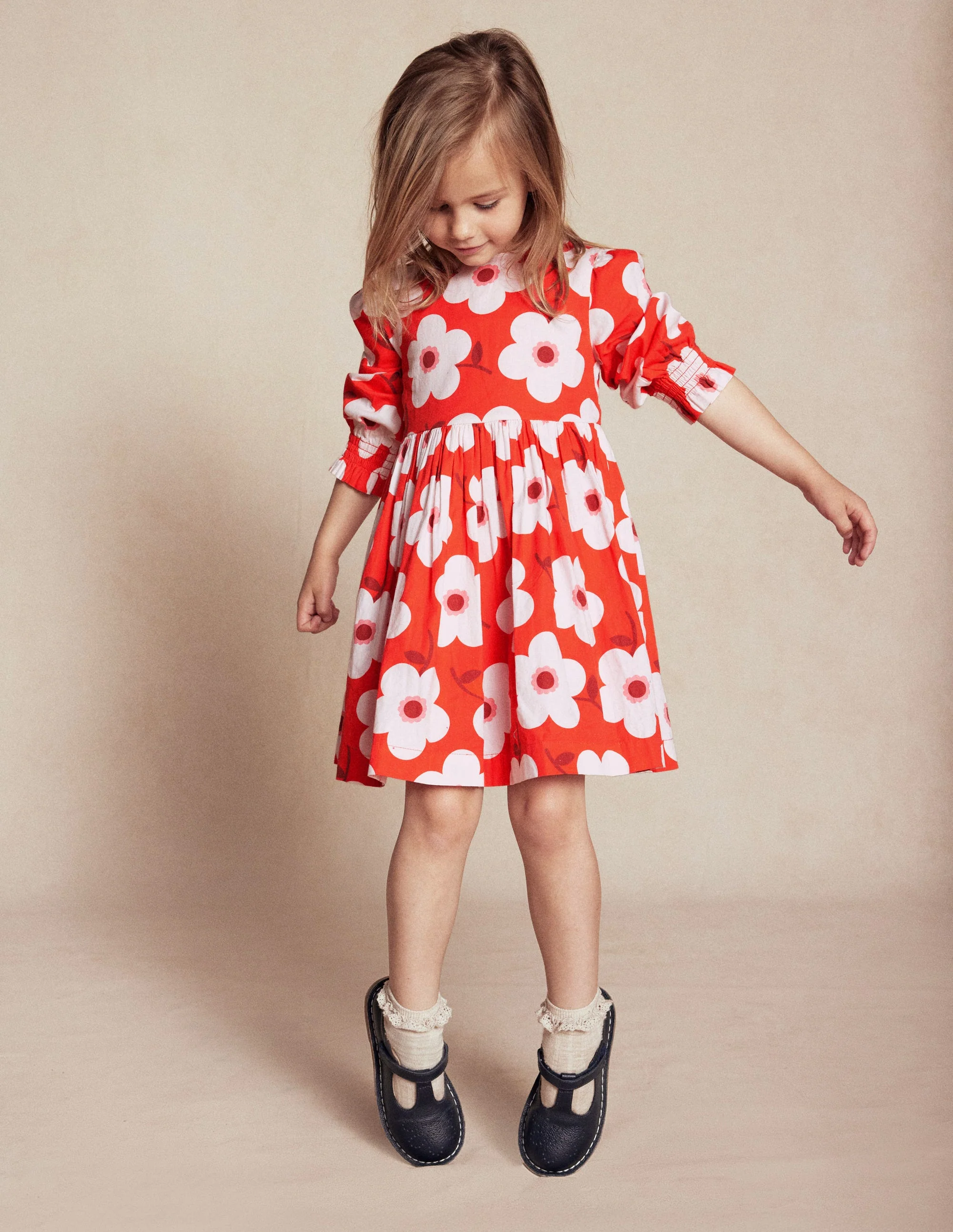 Madeline Langärmliges Kleid-Abendrot-Orange Riesengänseblümchen - Image 4