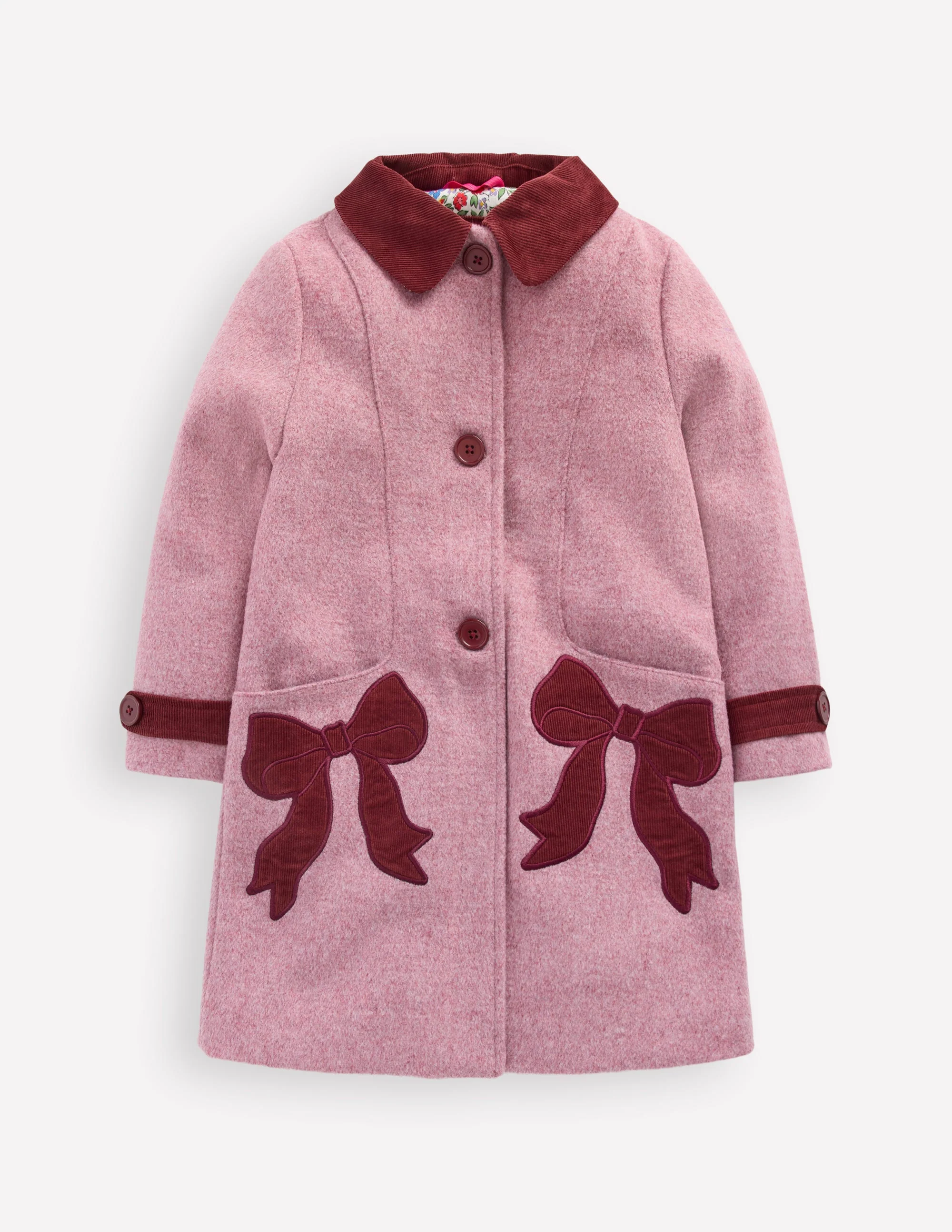 Mantel aus Wollmischung-Rosa Schleier Schleifen