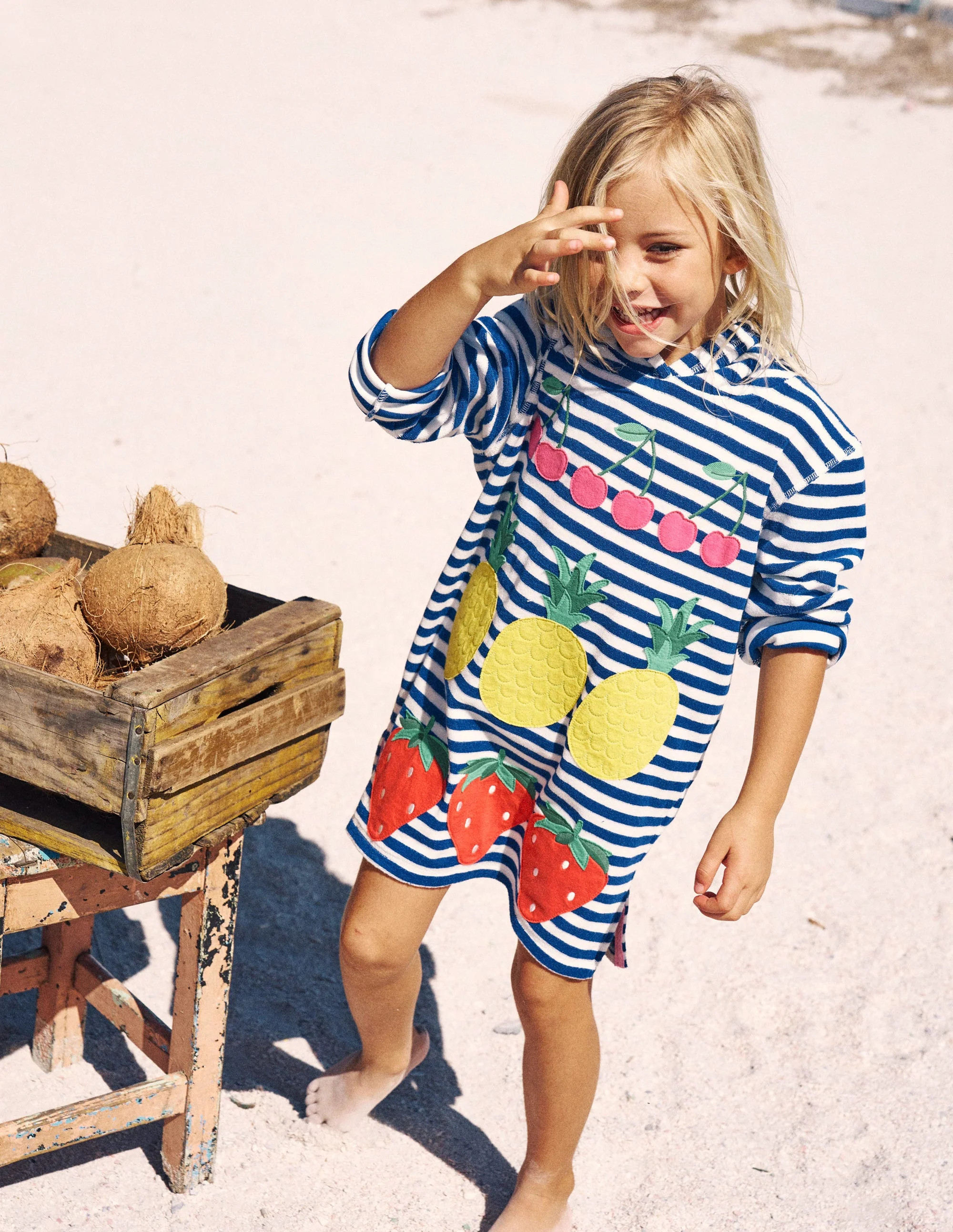 Mara Frottee-Badeponcho-Leuchtendes Blau Obst Streifen - Image 4