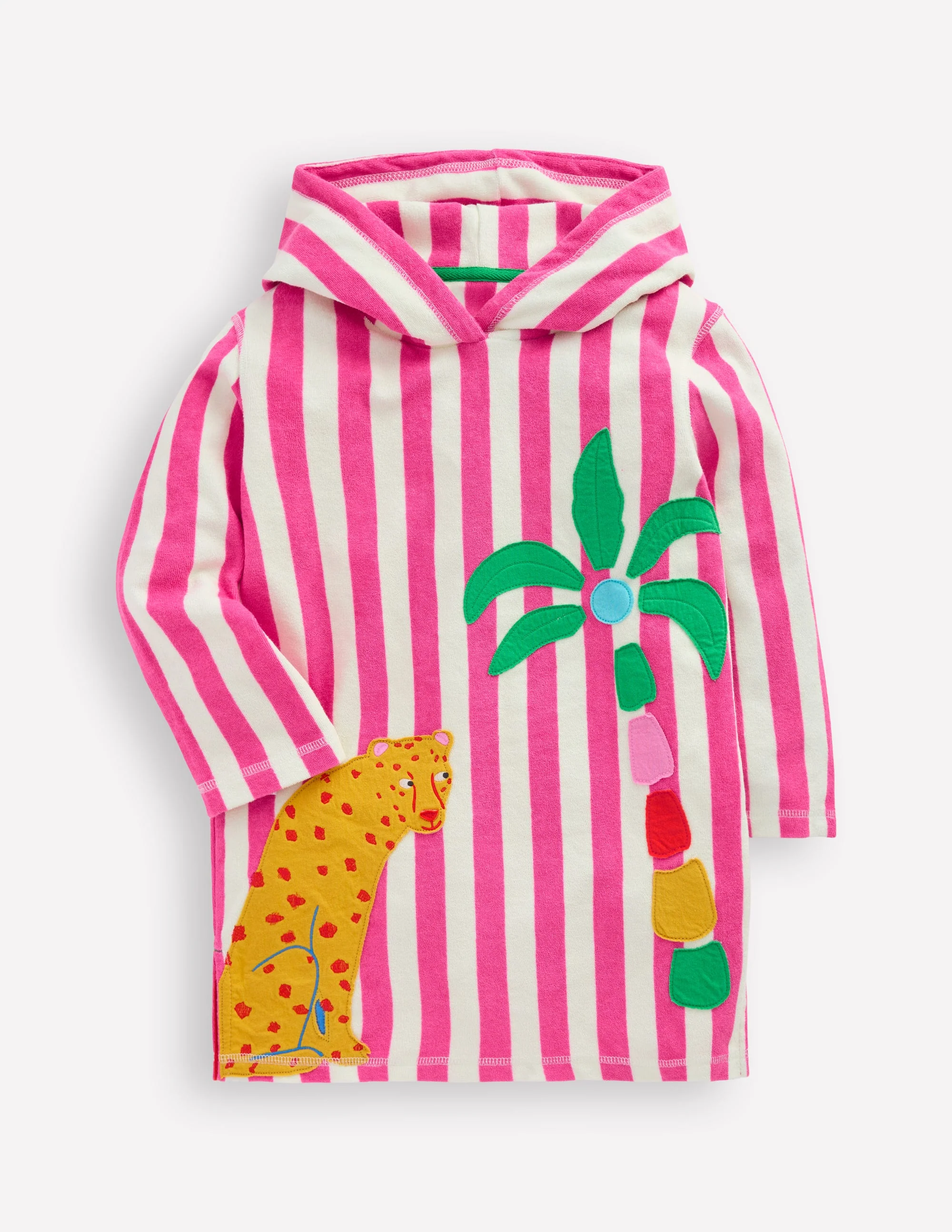 Mara Frottee-Badeponcho-Sorbet-Rosa Palme Streifen