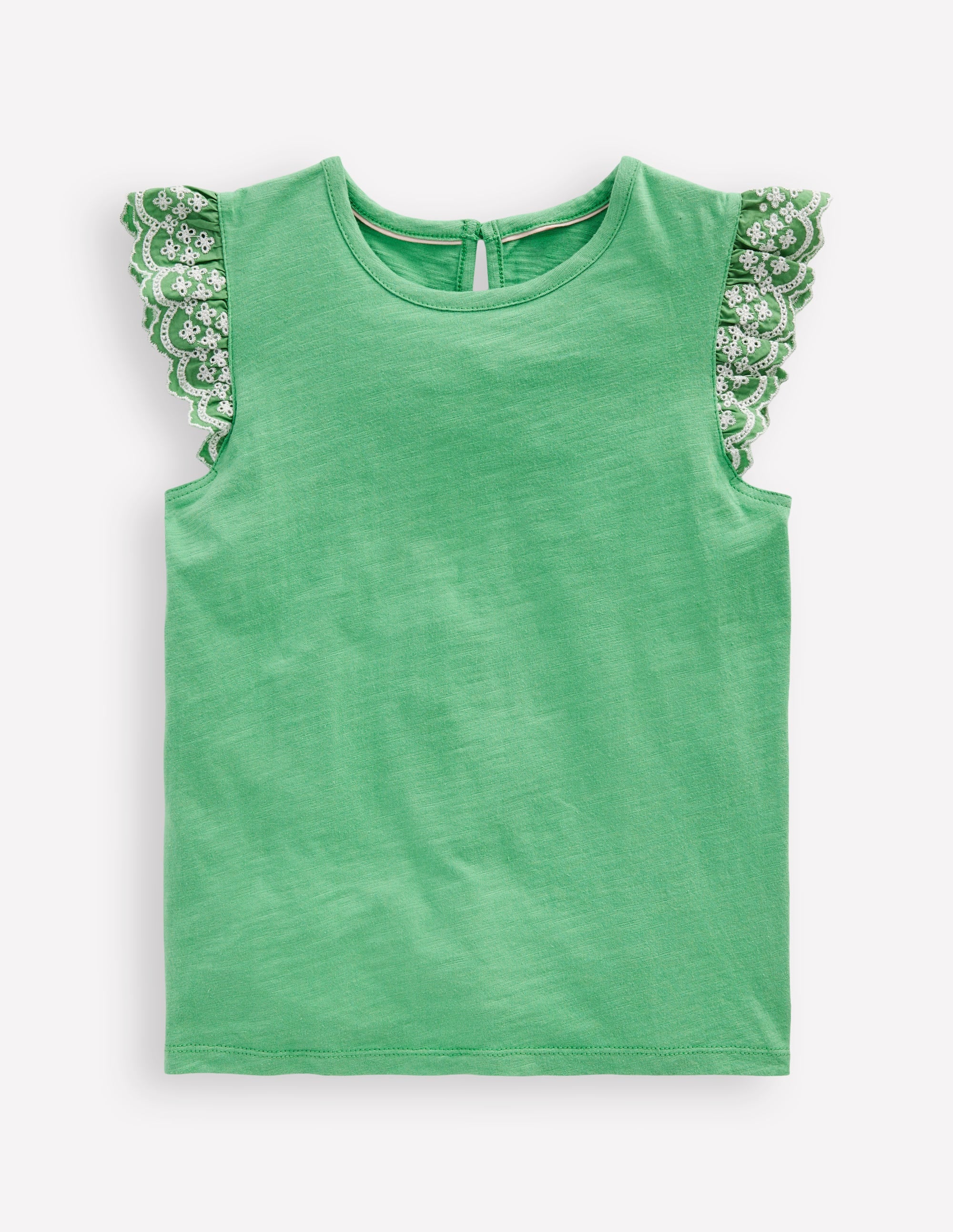 Margaret T-Shirt mit Lochstickerei und Rüschen-Aloe Grün