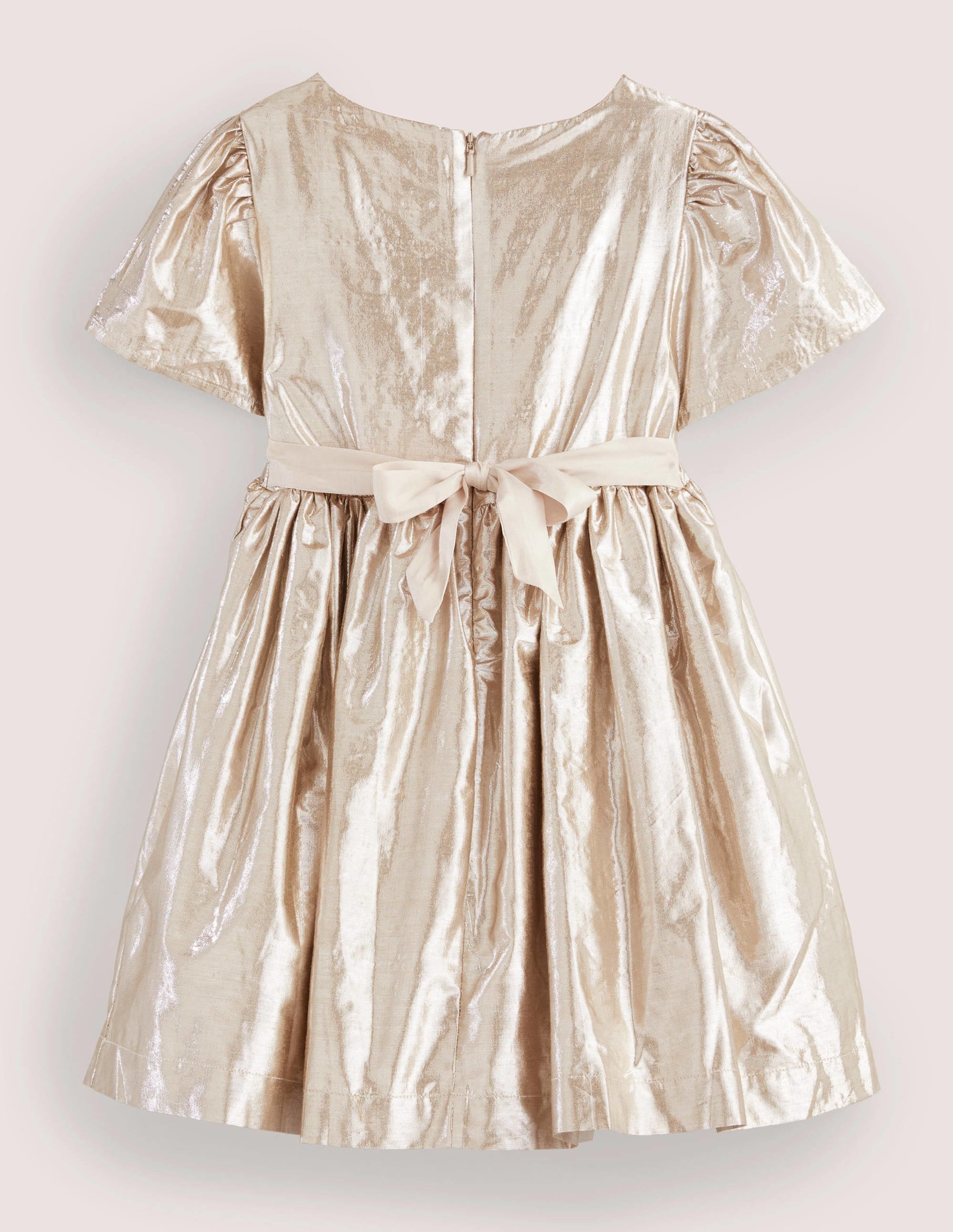 Metallic Gold Bow Party Dress-Gold-Metallic - Image 2