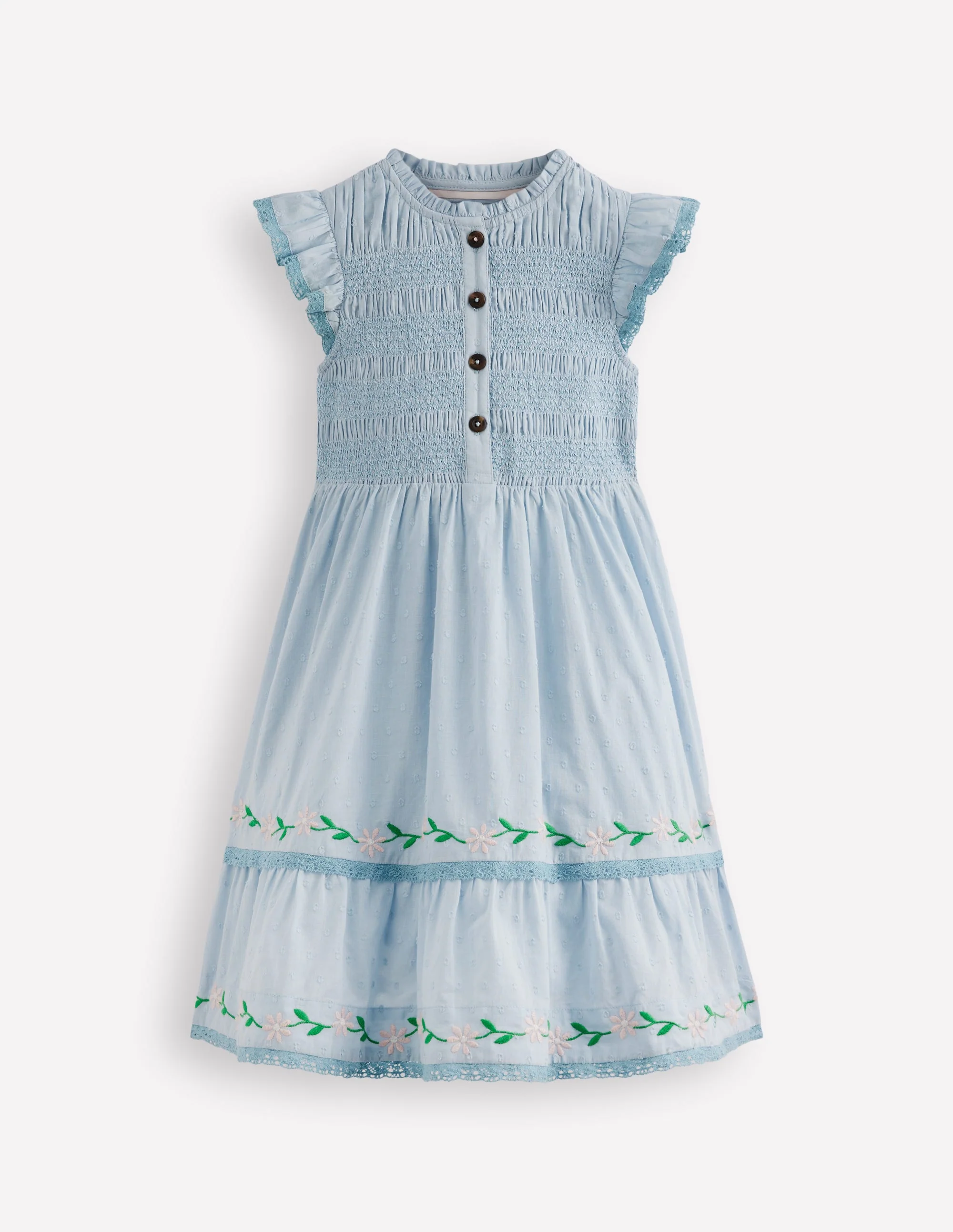 Midikleid mit gesmoktem Oberteil-Nebelblau