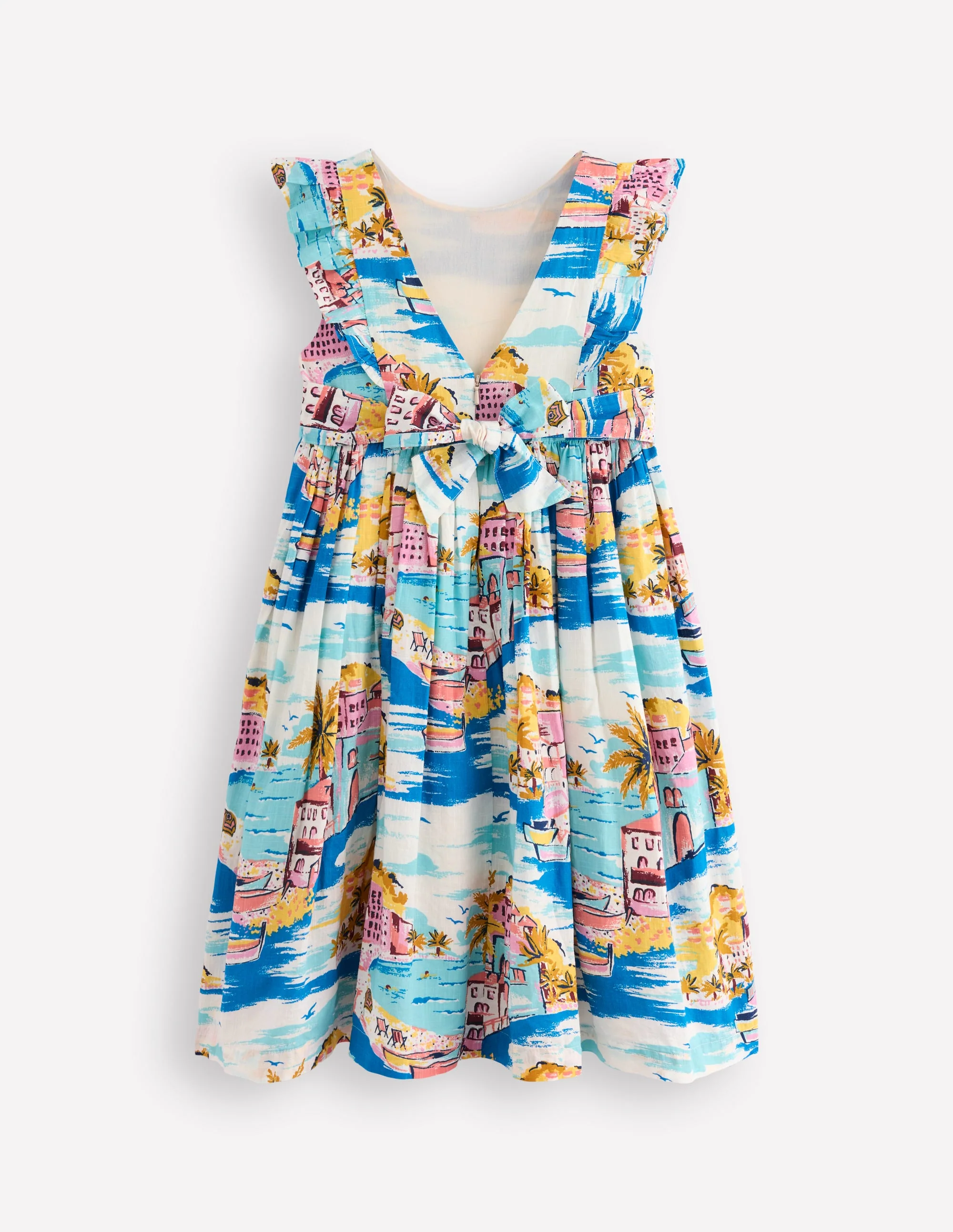 Midikleid mit Schleife am Rücken-Bunt, Küstenszene - Image 2