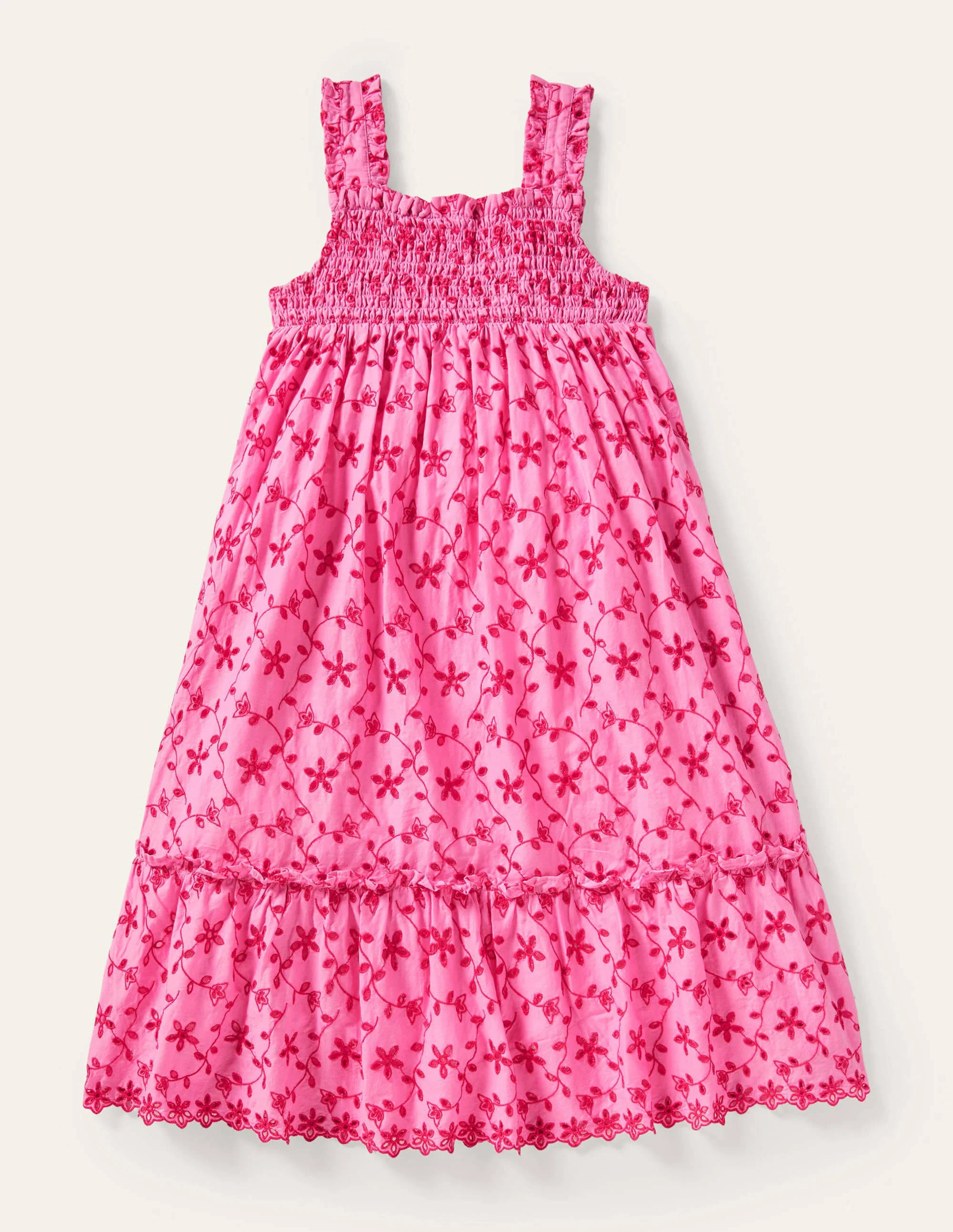 Midikleid mit Stufen-Helles Blütenrosa, Lochstickerei