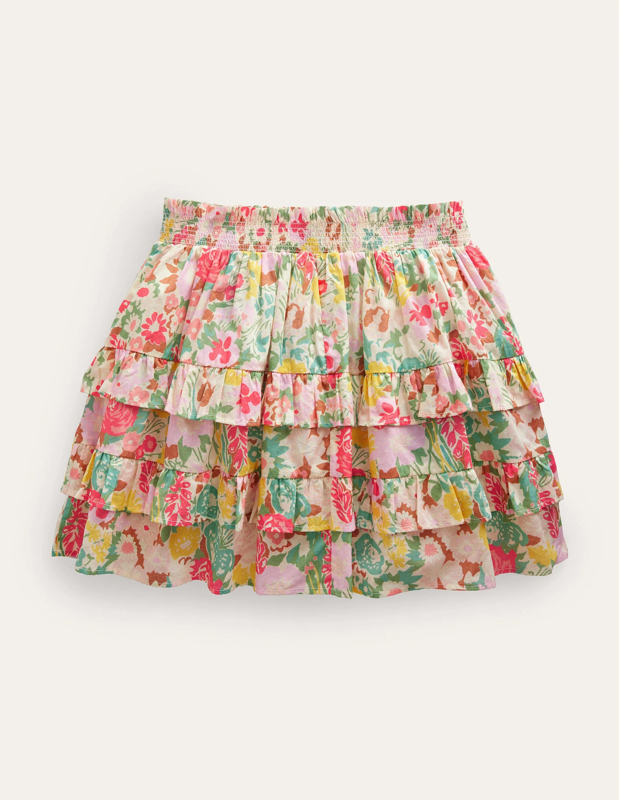 Miniskort mit Rüschen-Bunt, Gemaltes Blumenmuster - Image 2