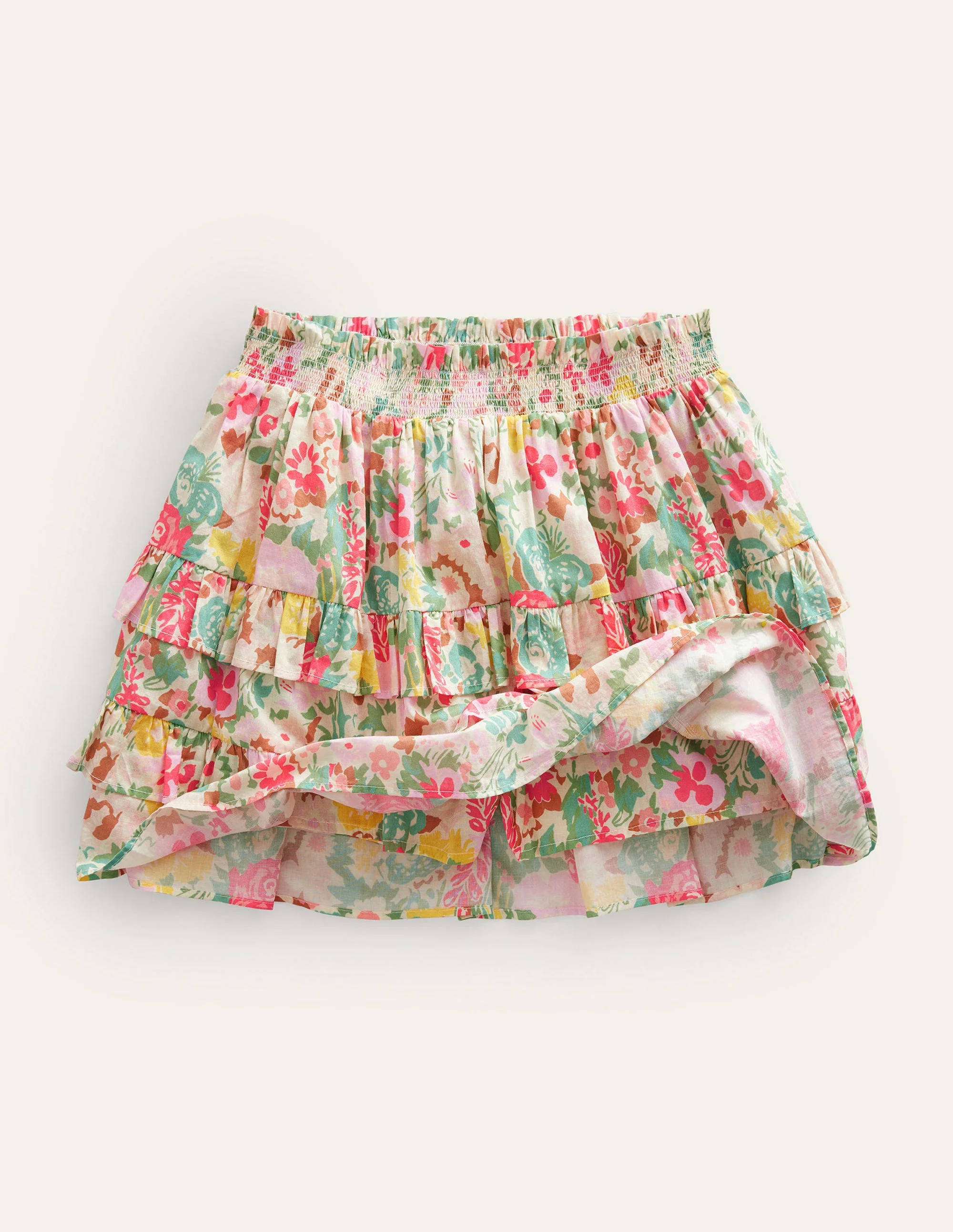 Miniskort mit Rüschen-Bunt, Gemaltes Blumenmuster - Image 4