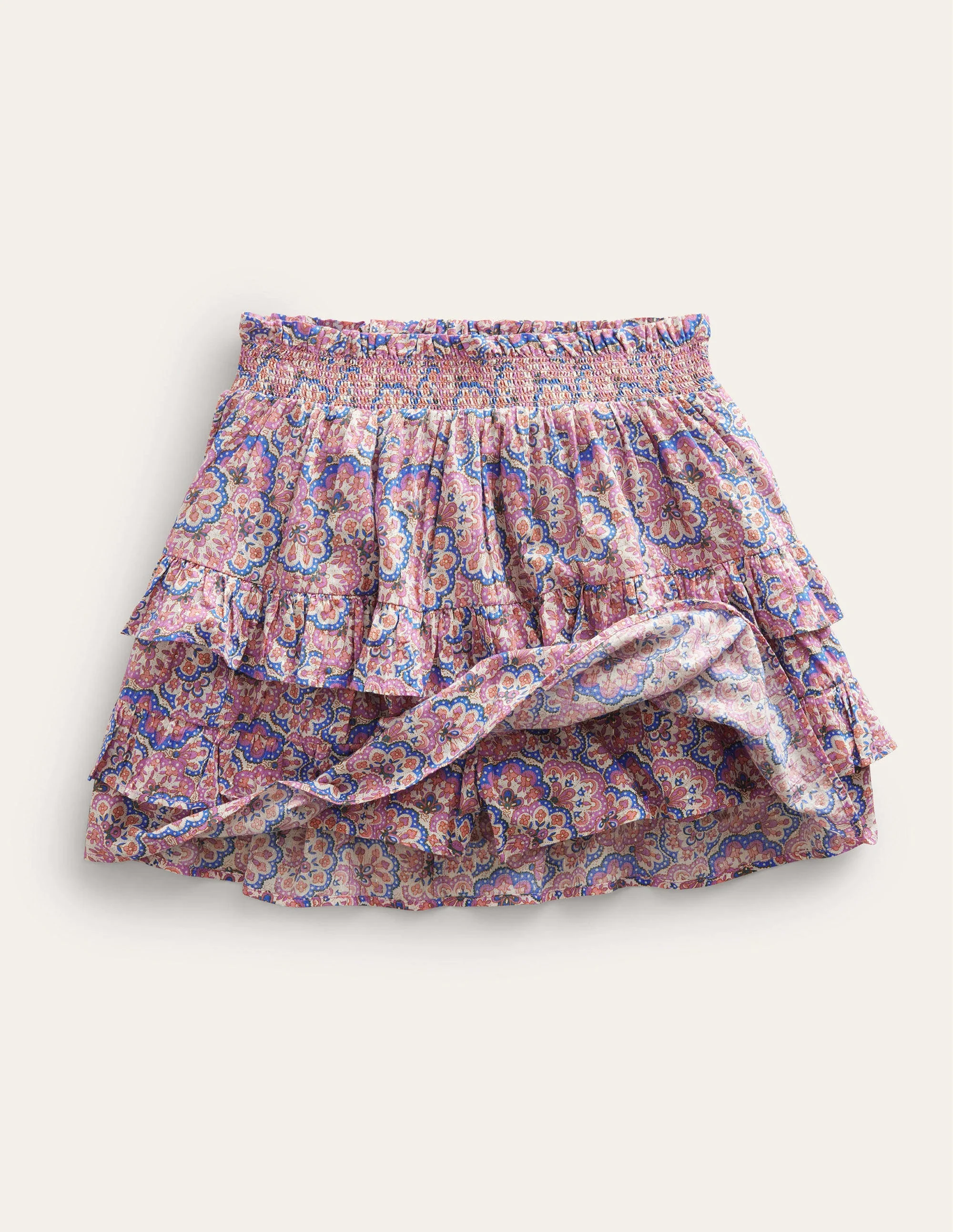Miniskort mit Rüschen-Lila/Pfirsich, Paisleymuster - Image 4