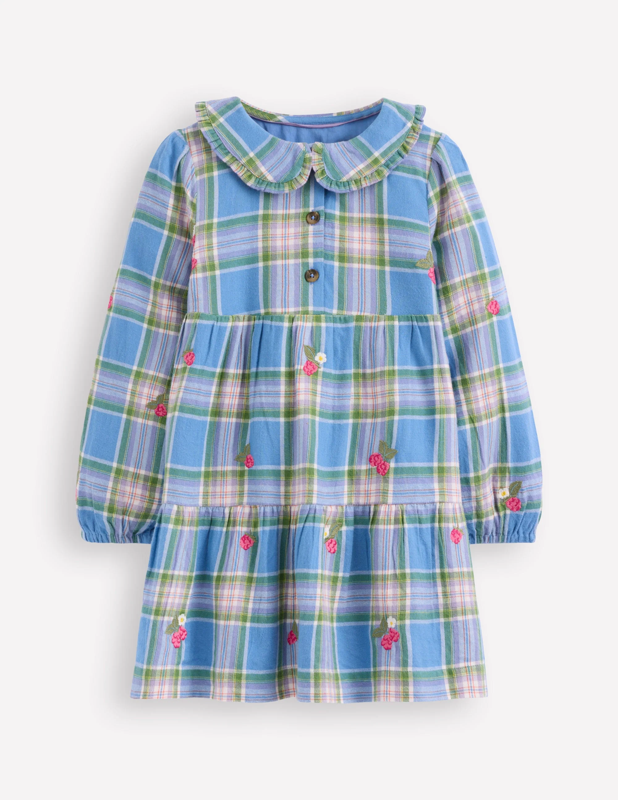 Minna Gewebtes Kleid mit Kragen-Pfauenfederblau Kariert