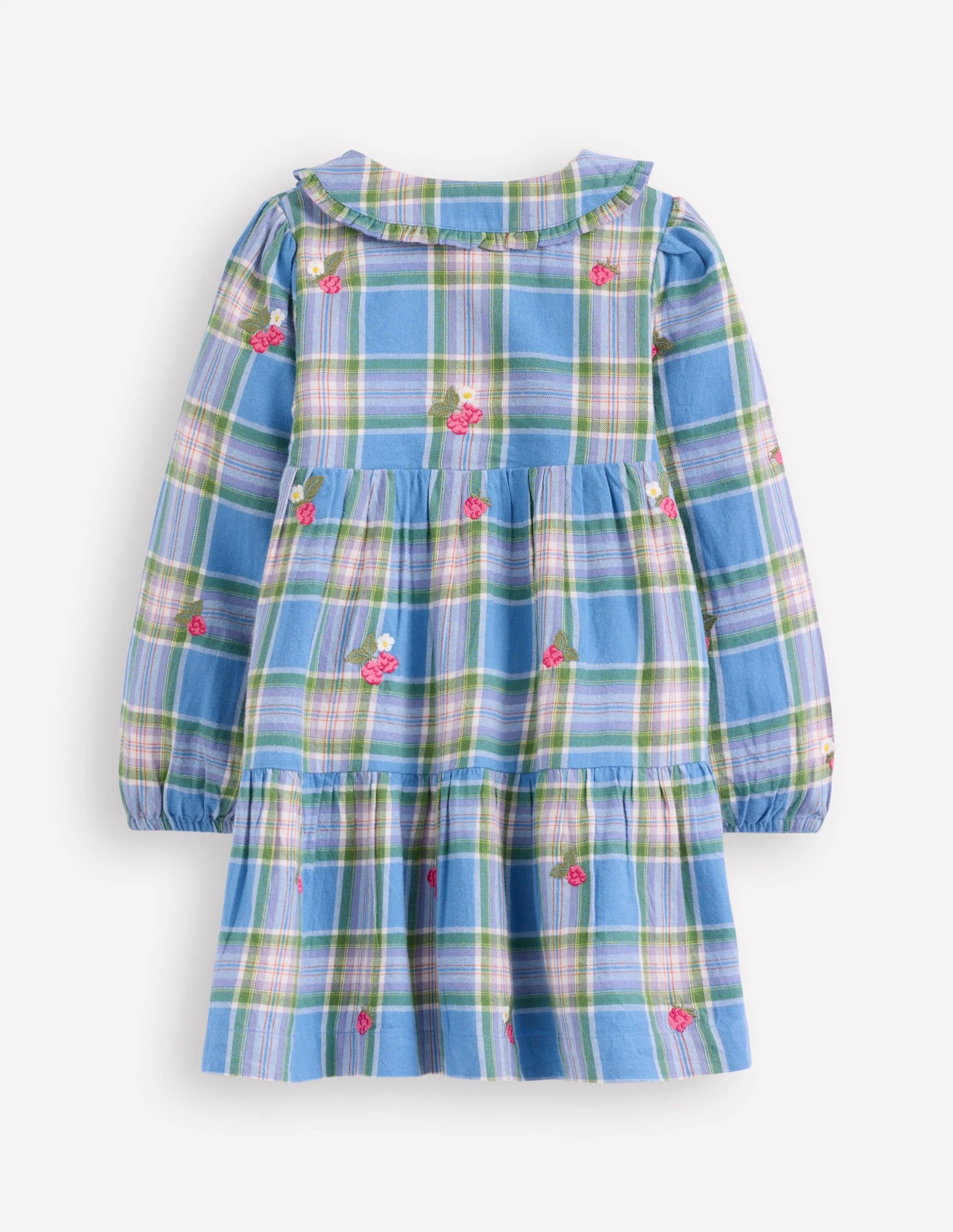 Minna Gewebtes Kleid mit Kragen-Pfauenfederblau Kariert - Image 2