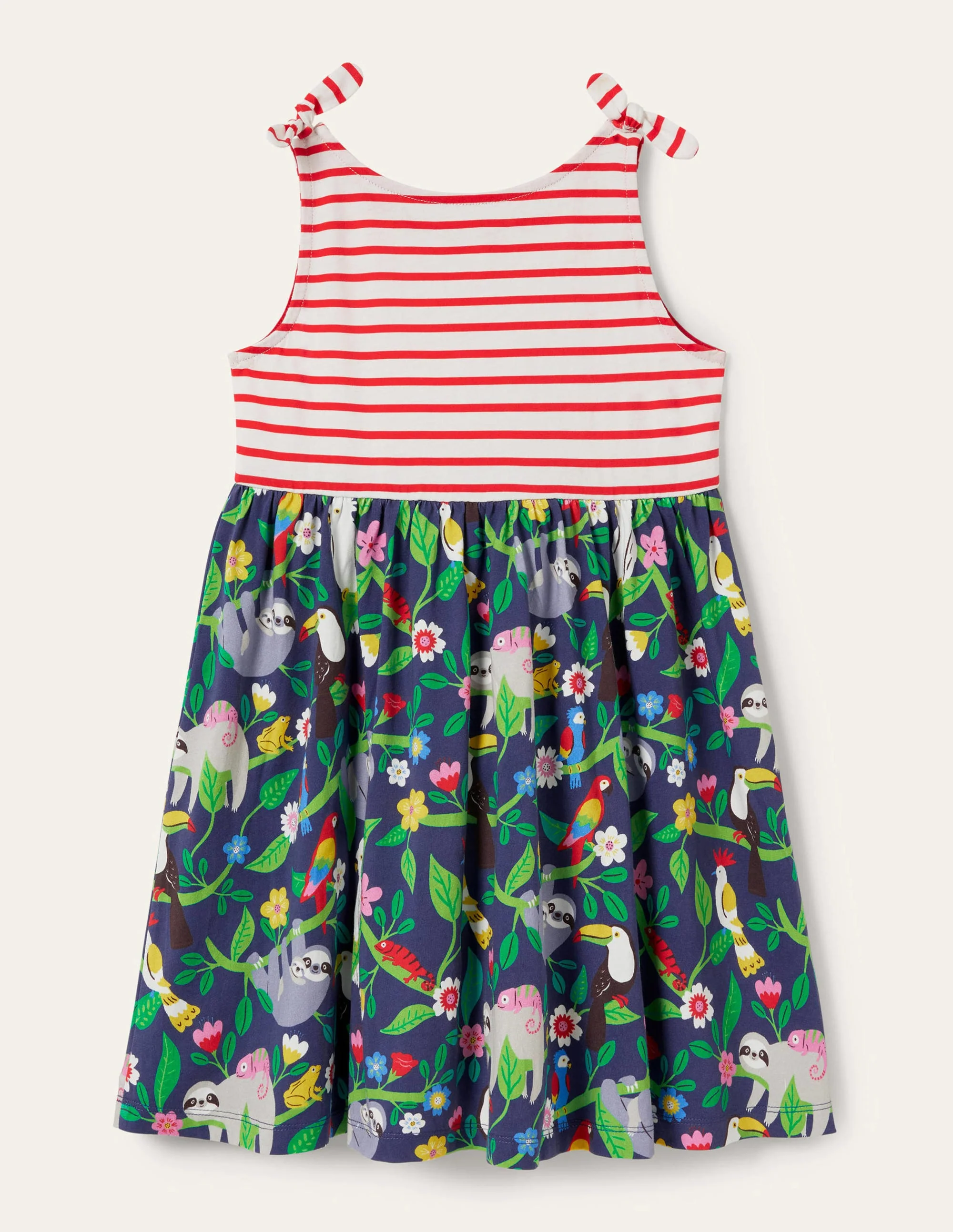 Mustermixkleid mit Trägern zum Binden-Wellenblau, Faultier - Image 2