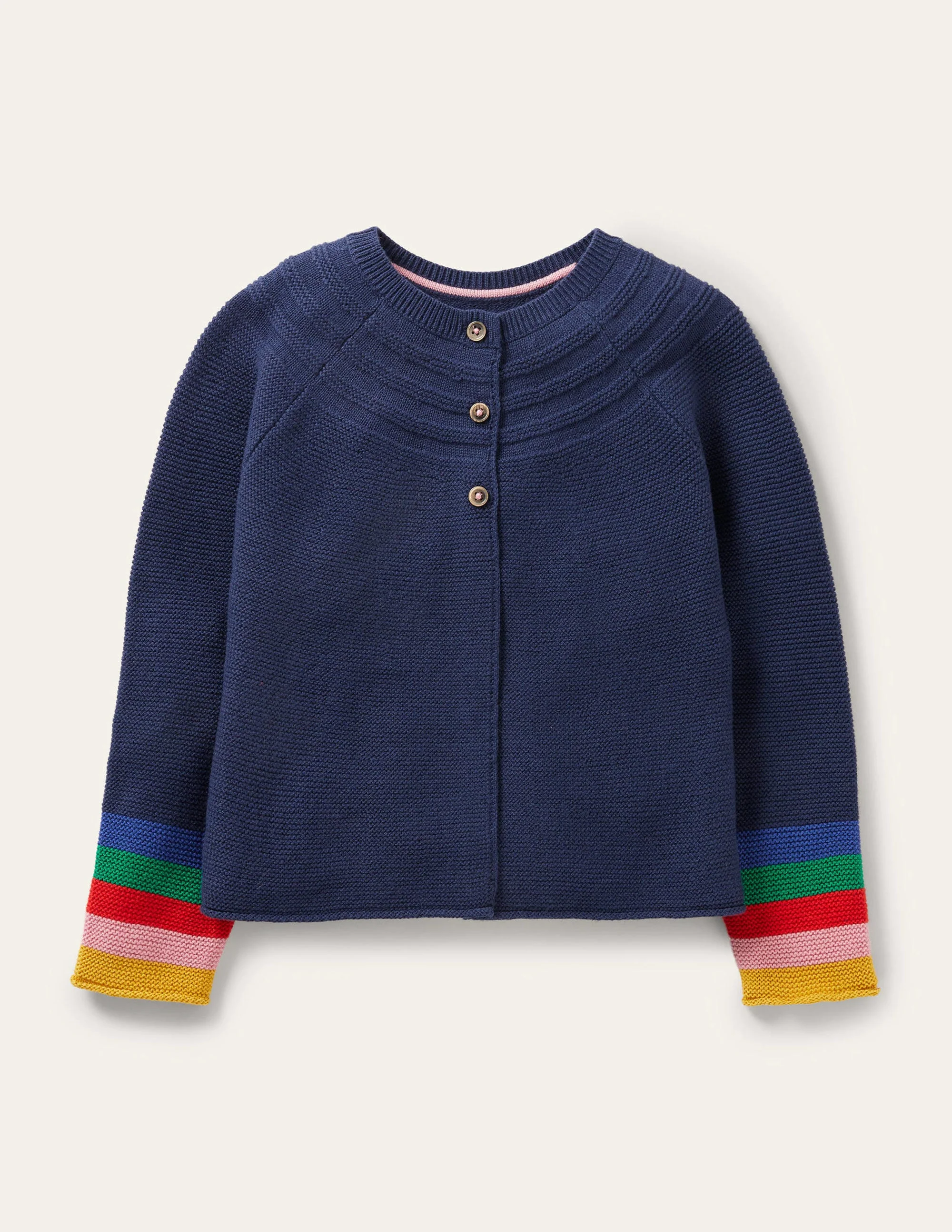 Navy Rainbow Sleeve Cashmere Blend Cardigan-Schuluniform-Navy, Regenbogen