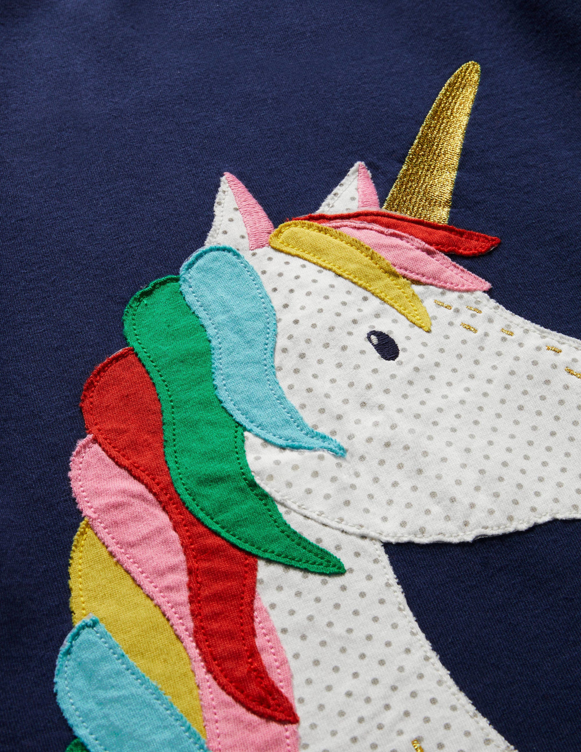 Navy Rainbow Unicorn Appliqué Dress-Schuluniform-Navy, Einhorn - Image 3