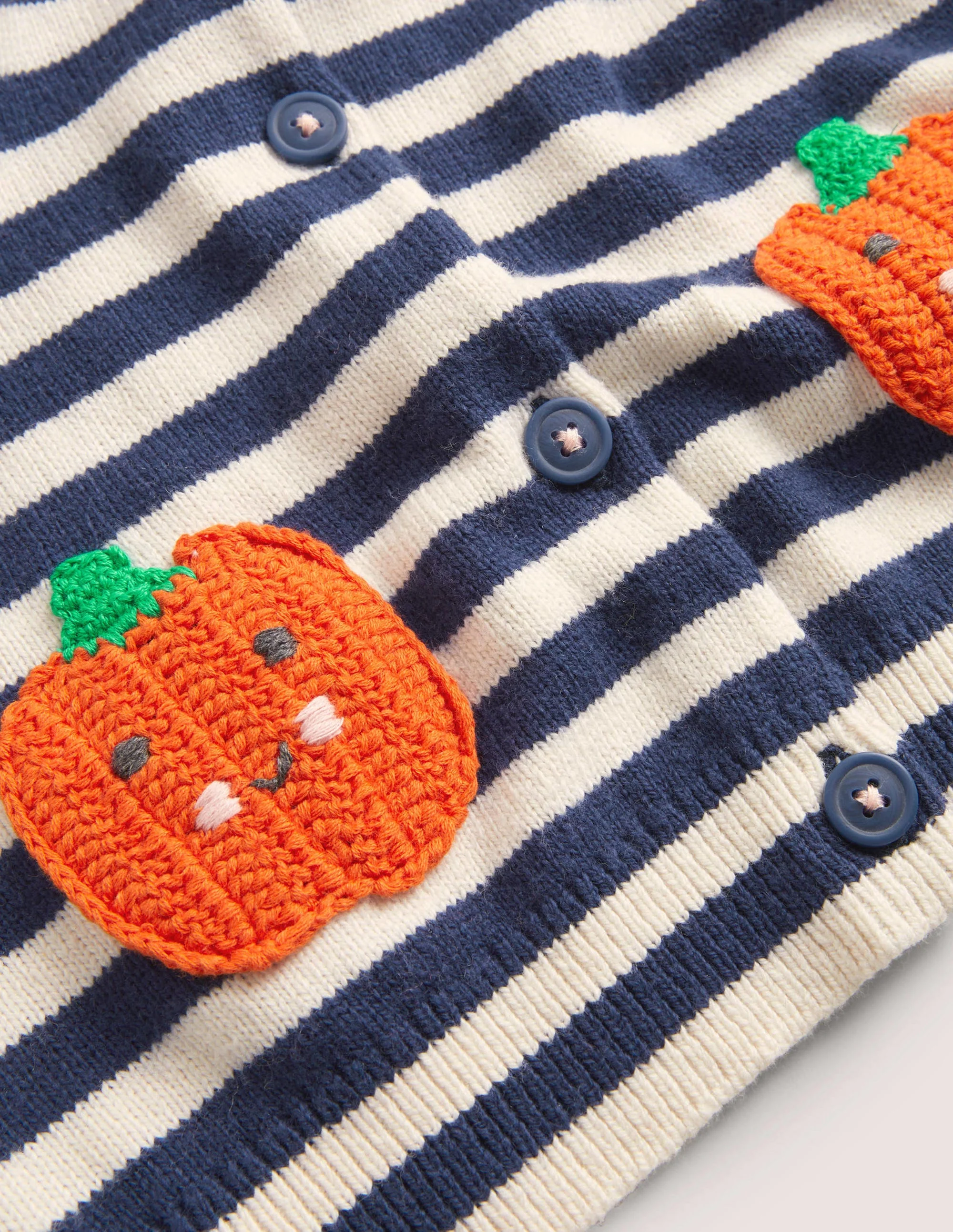 Navy Stripe Pumpkin Pockets Halloween Cardigan-Navy/Naturweiß, Kürbisse - Image 3