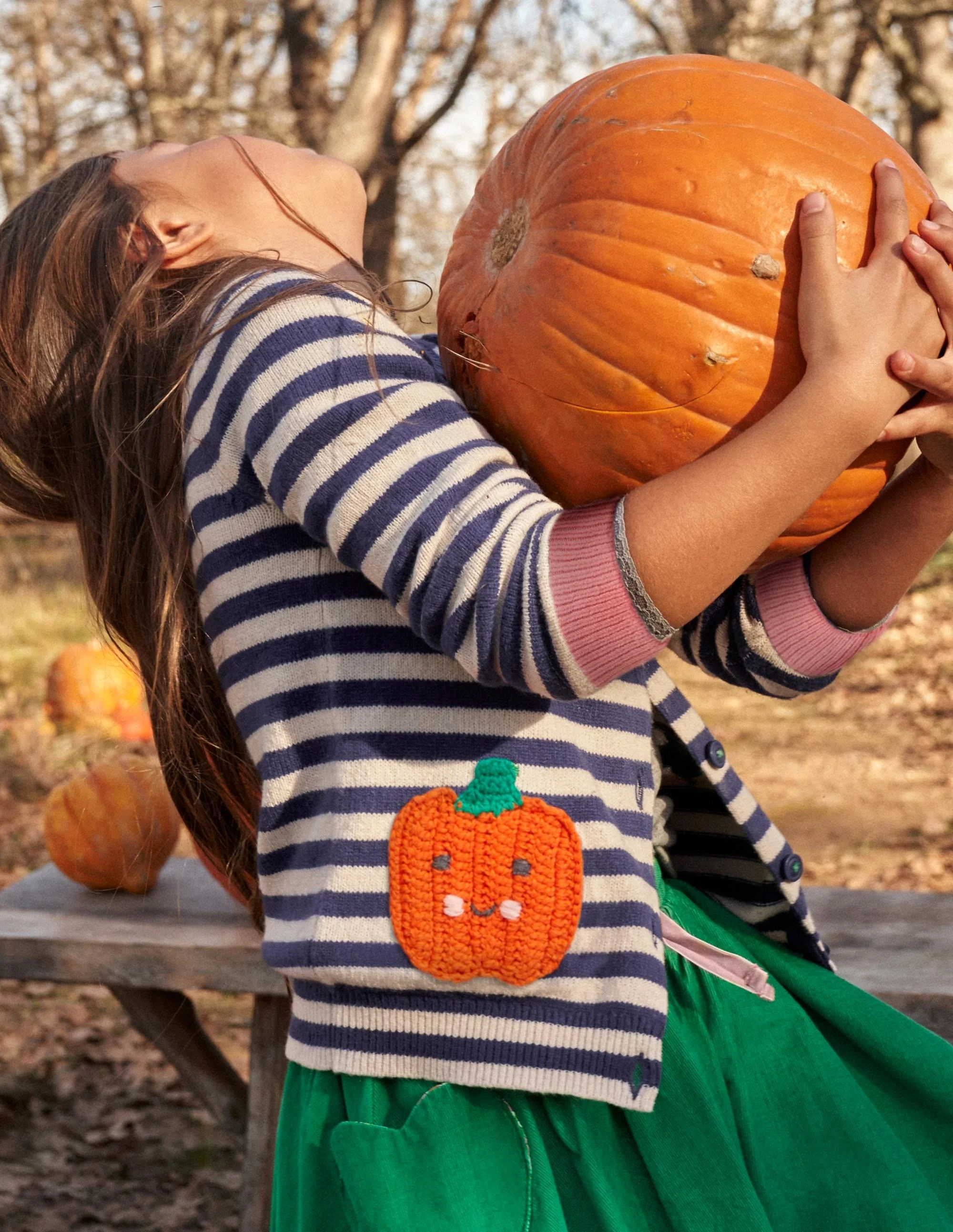 Navy Stripe Pumpkin Pockets Halloween Cardigan-Navy/Naturweiß, Kürbisse - Image 5