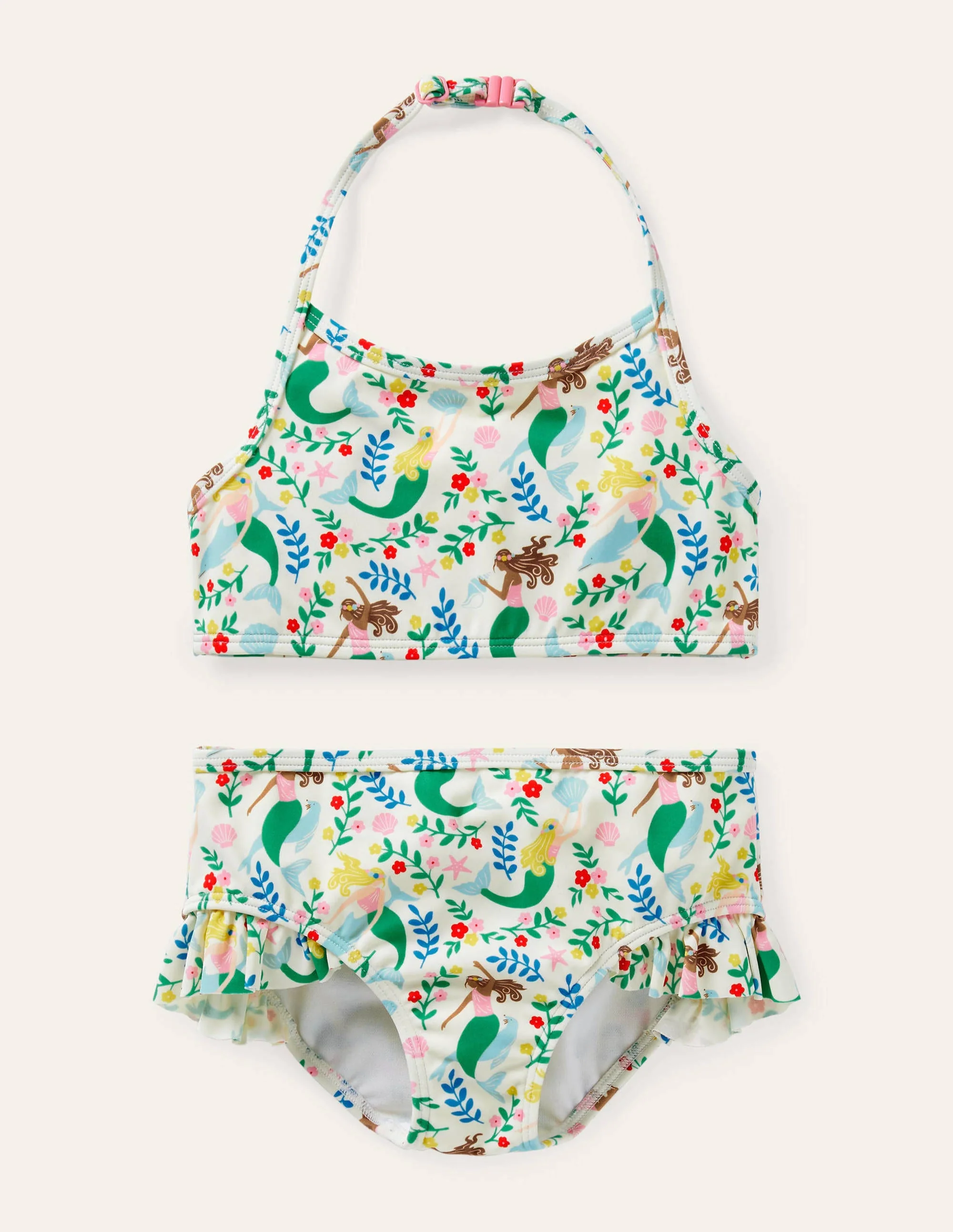 Neckholder-Bikini-Naturweiß, Meerjungfrauen-Garten