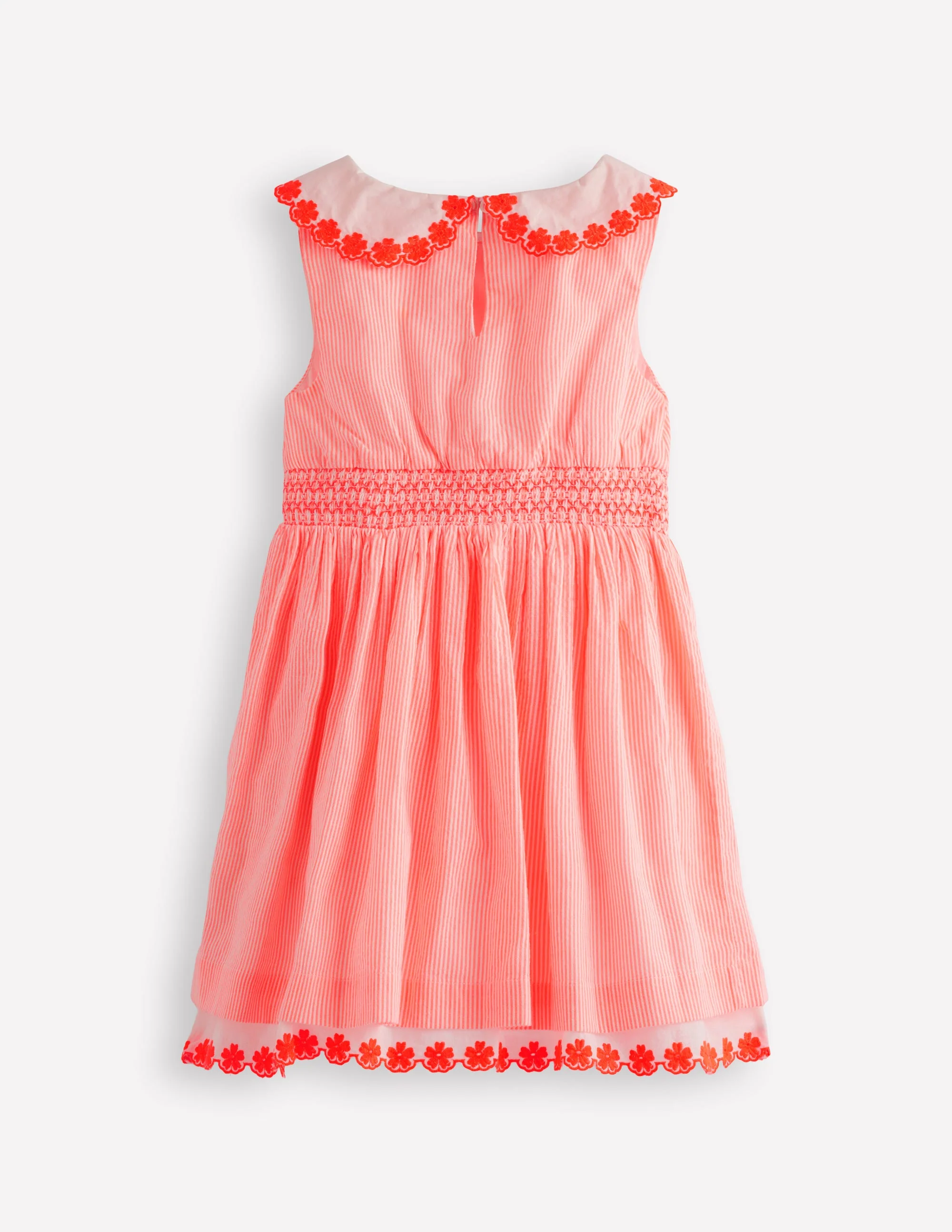 Nostalgisches Kleid mit Lochstickerei-Neon Koralle Seersucker - Image 2