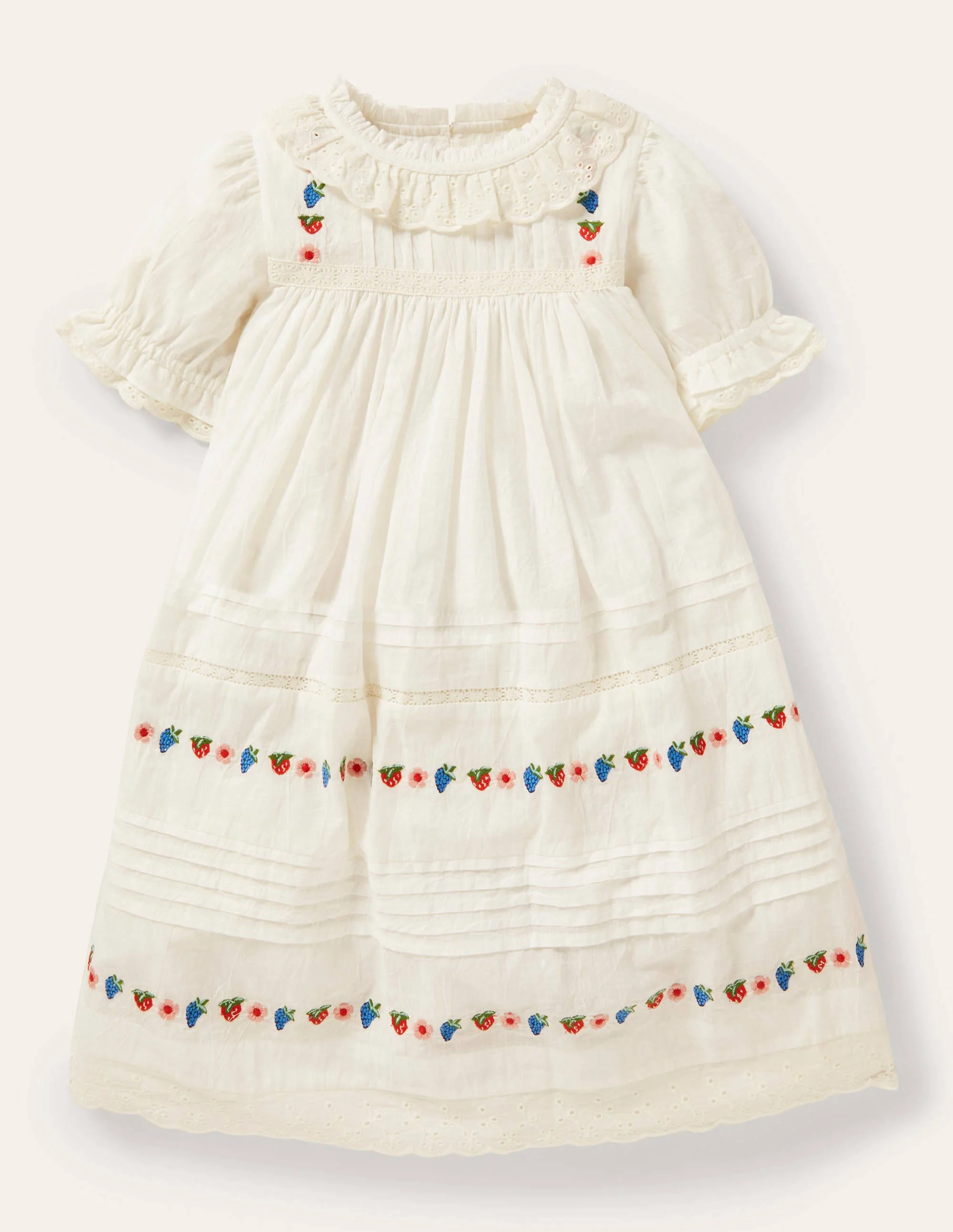 Nostalgisches Webkleid mit Stufen-Naturweiß