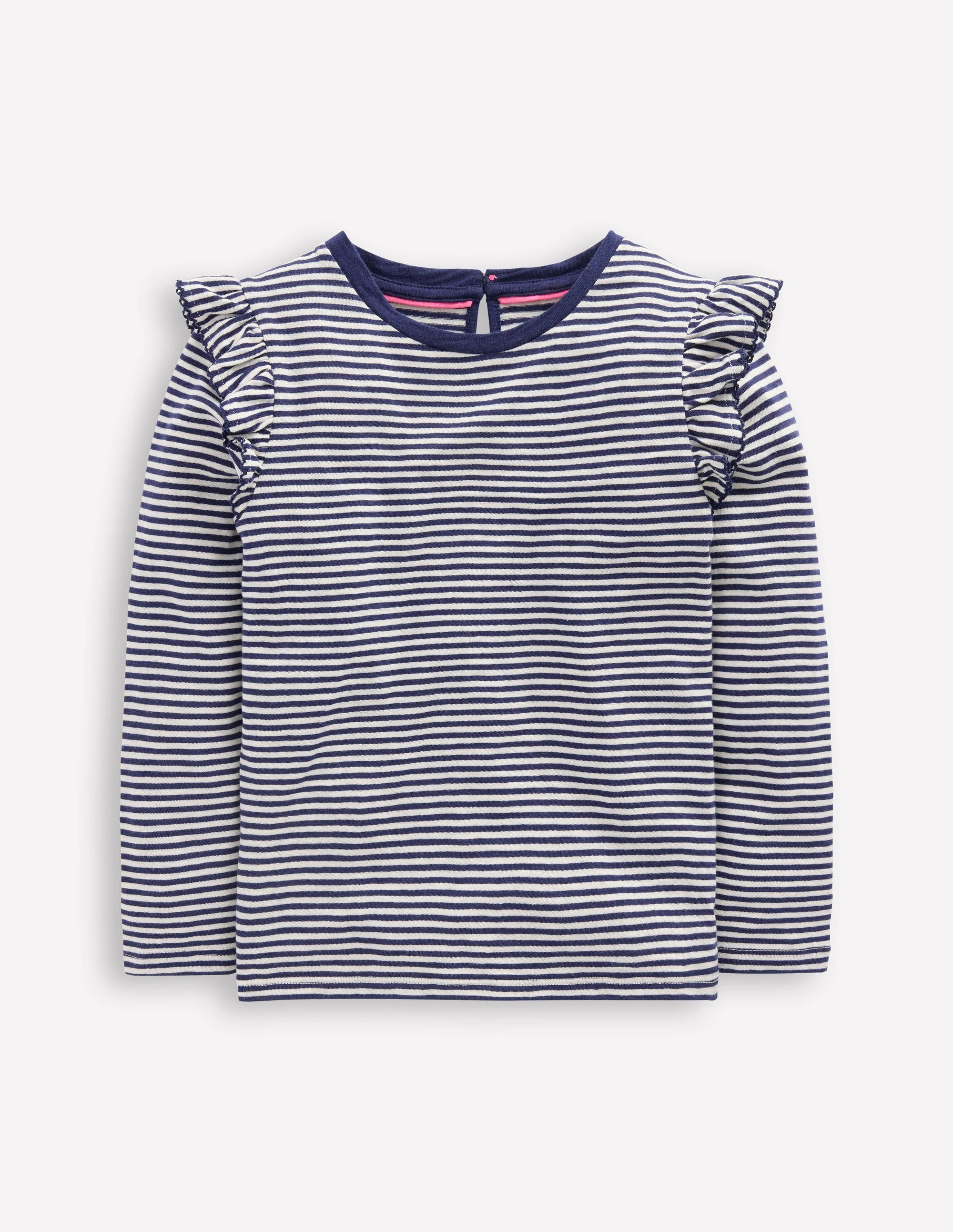 Oberteil aus Flammgarn mit Rüschenärmeln-Sanftes Naturweiß/Schuluniform-Marineblau - Image 5