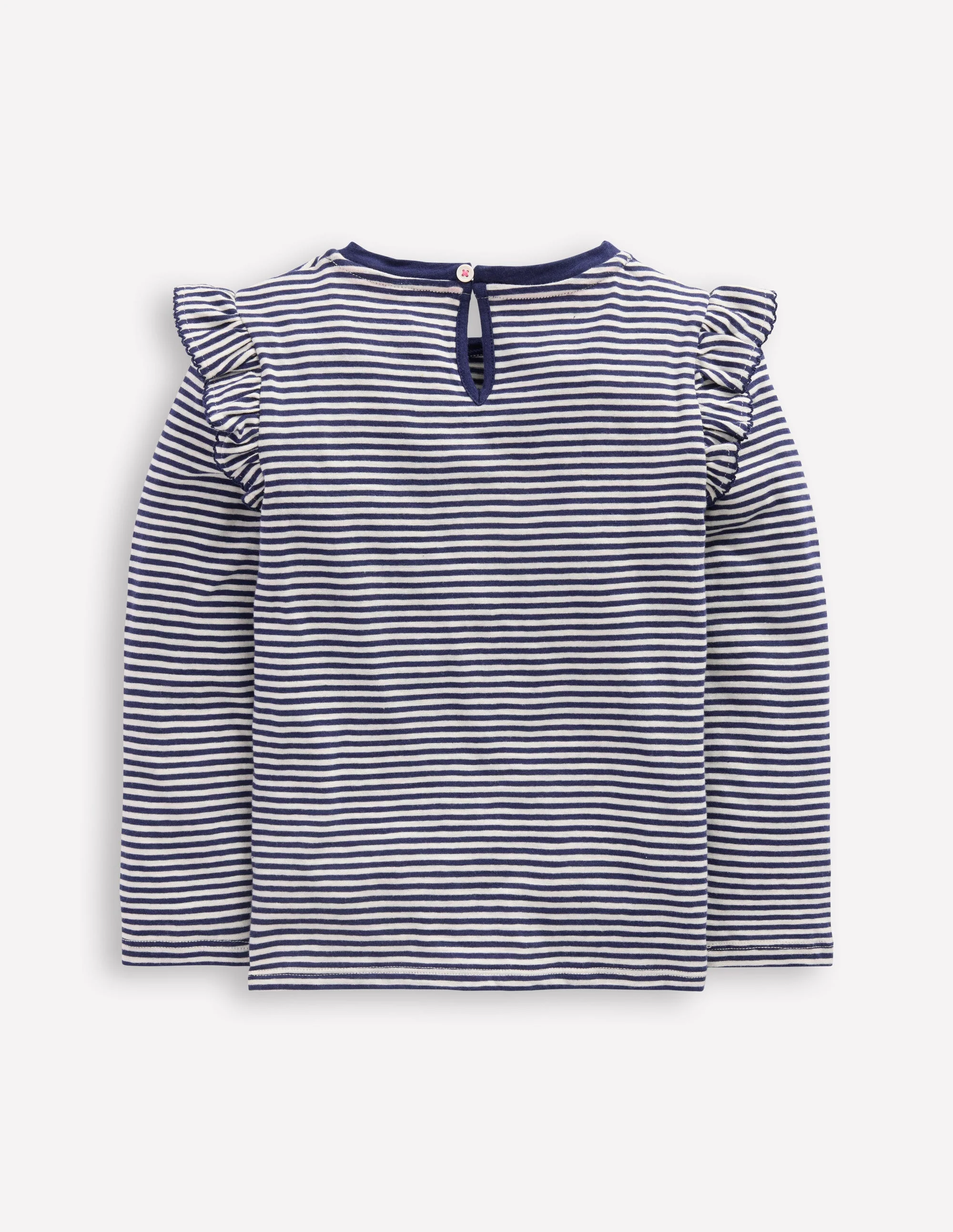Oberteil aus Flammgarn mit Rüschenärmeln-Sanftes Naturweiß/Schuluniform-Marineblau - Image 6