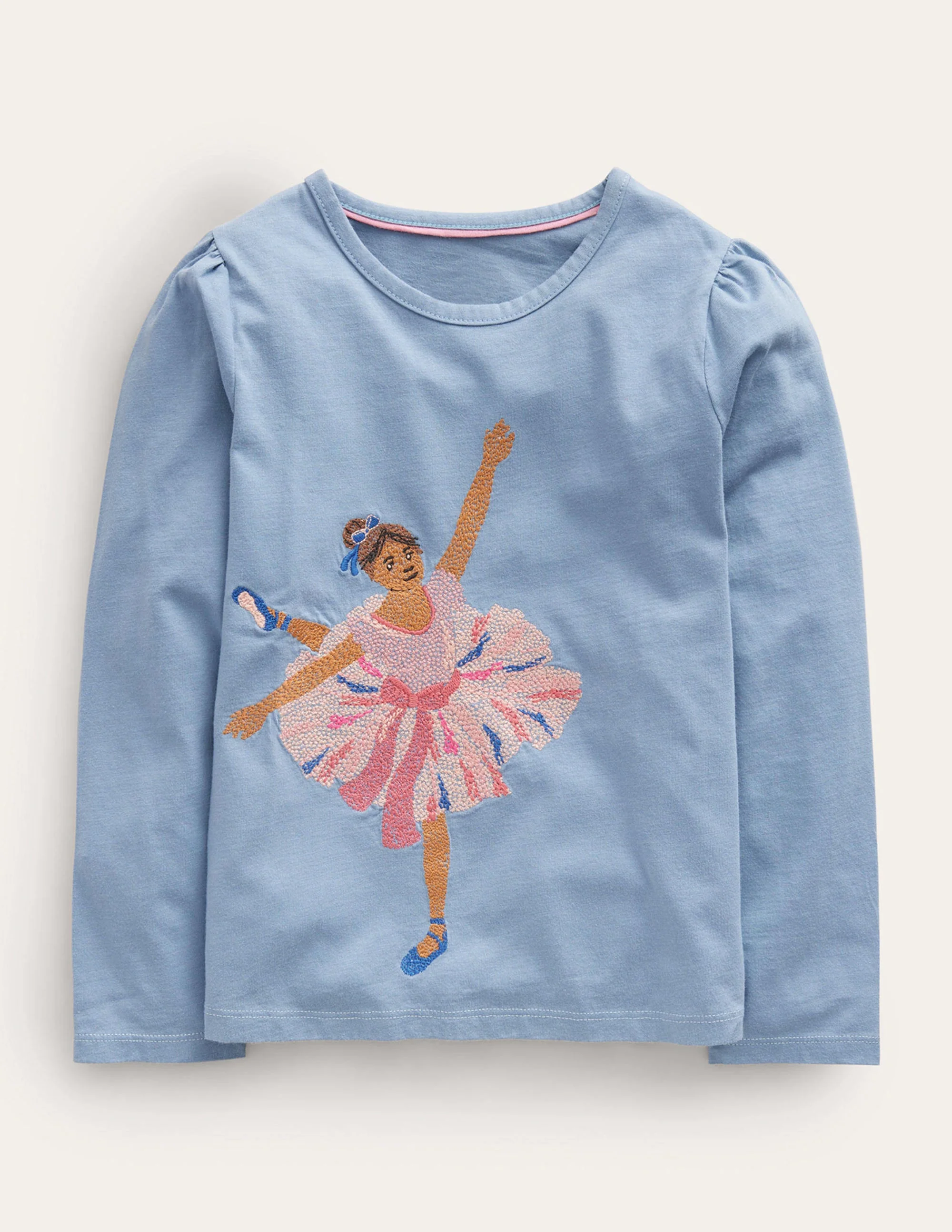 Oberteil mit Applikation und Puffärmeln-Kieselblau Ballerina