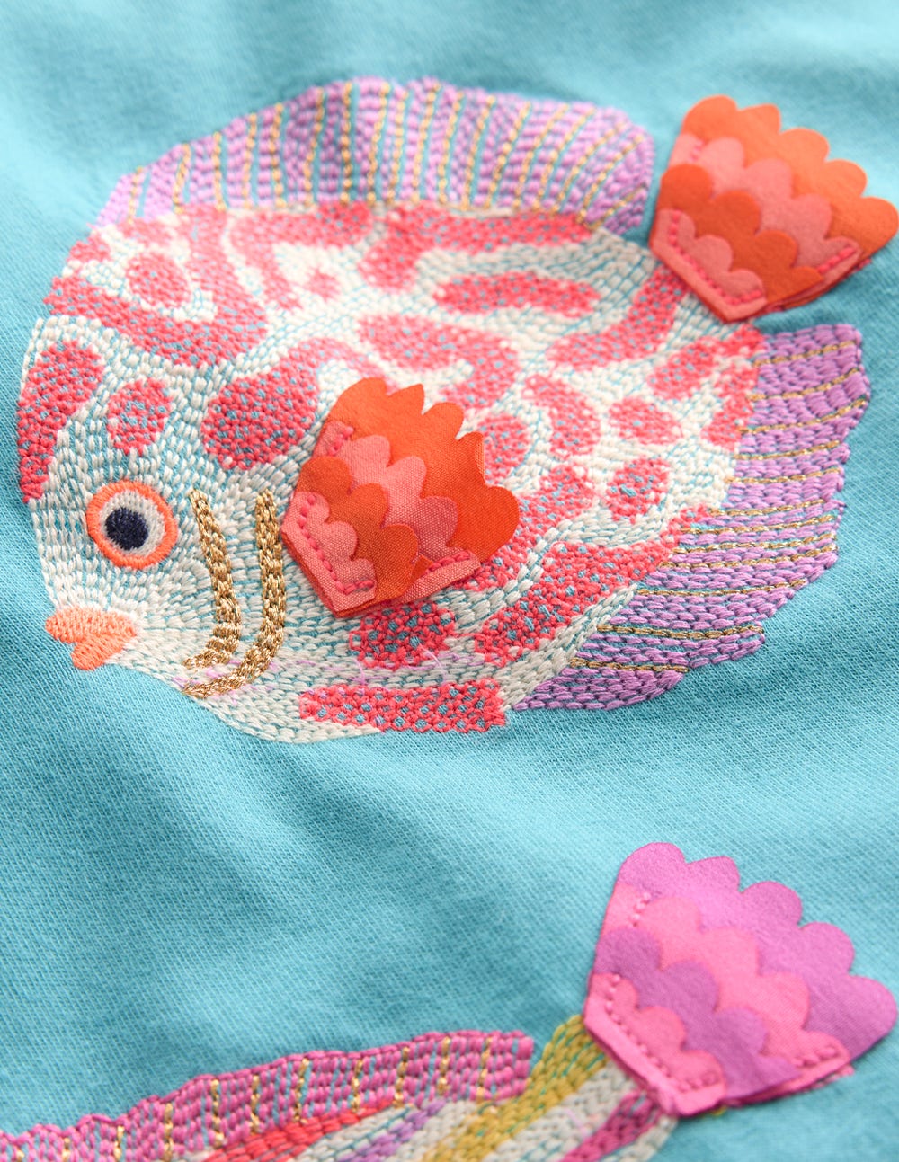 Oberteil mit Puffärmeln und Superstich-Meerblau, Fische - Image 5