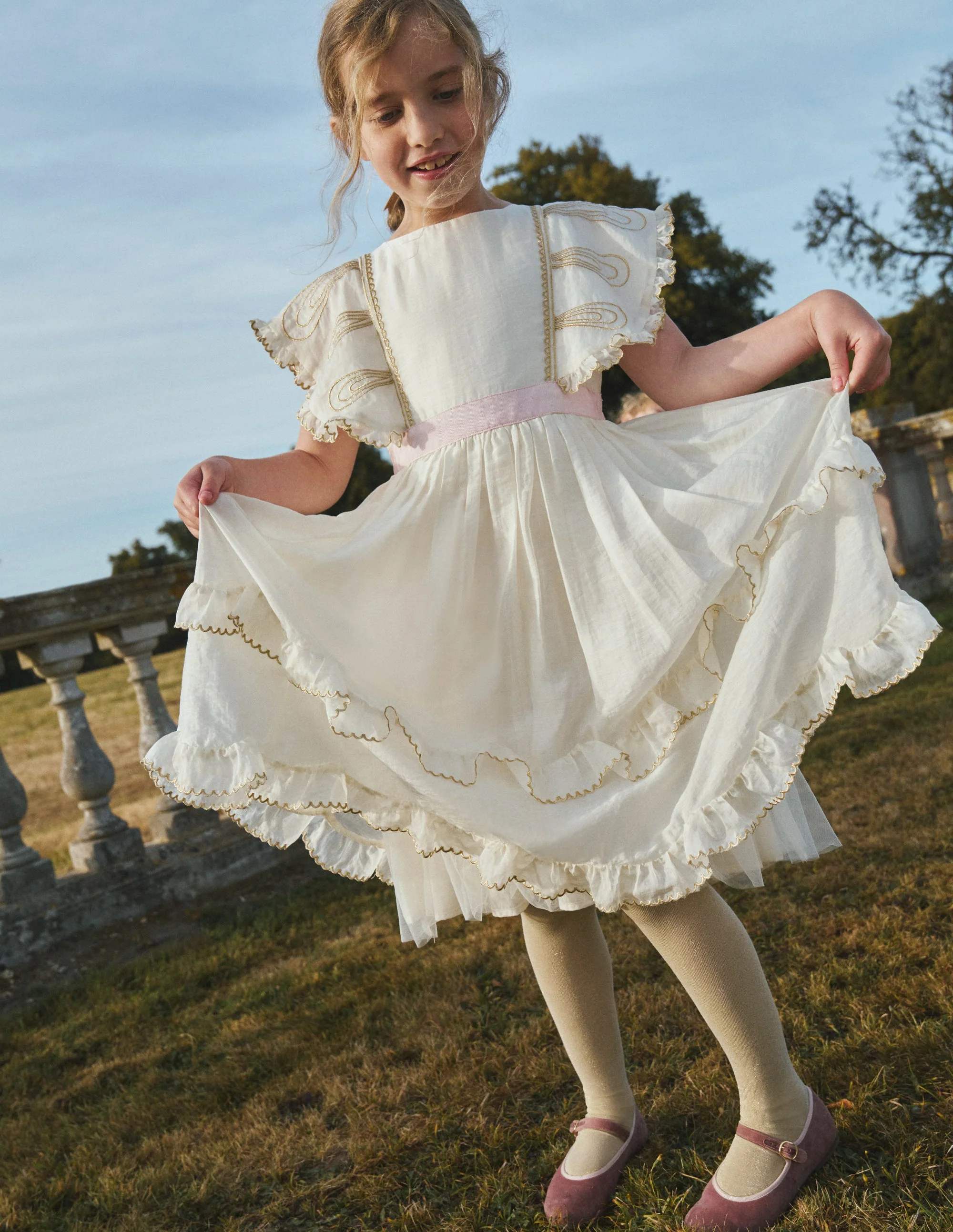 Organza-Rüschenkleid mit Engelsflügeloptik-Elfenbein - Image 4