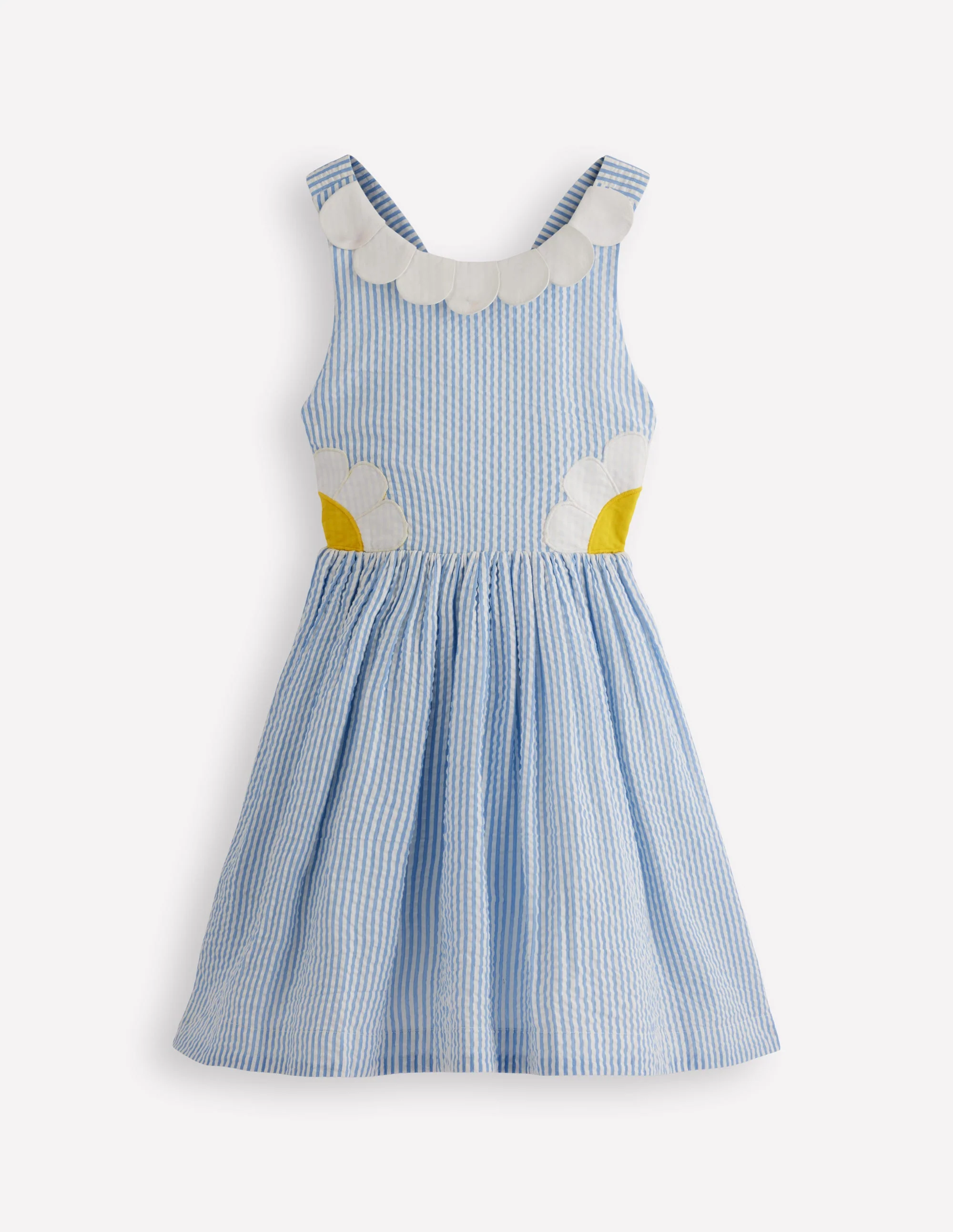 Originelles Kleid mit gekreuzten Rückenträgern-Blau Gänseblümchen-Applikation - Image 4