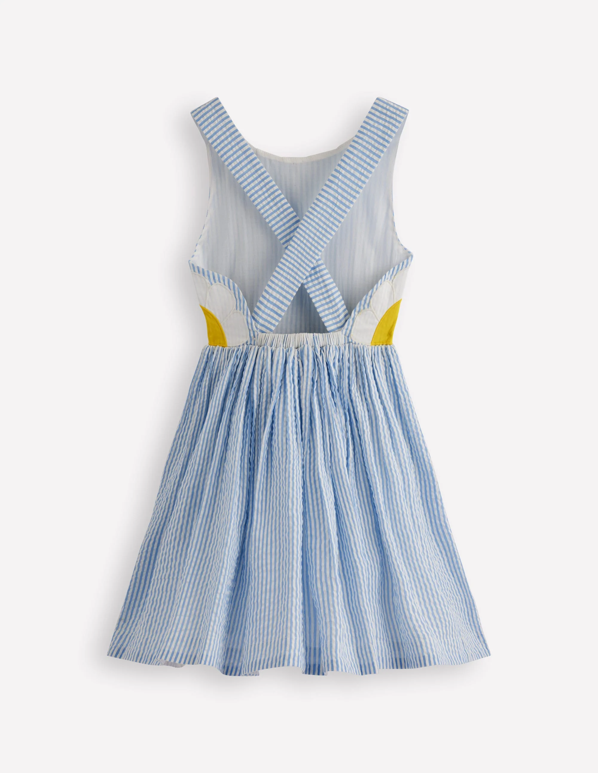 Originelles Kleid mit gekreuzten Rückenträgern-Blau Gänseblümchen-Applikation - Image 5