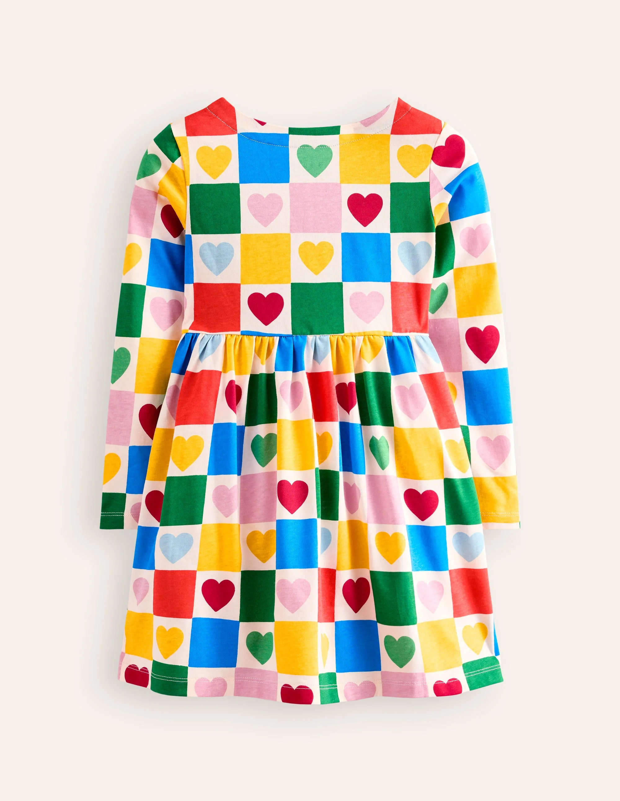 Originelles langärmeliges Jerseykleid-Bunt Schachbrettmuster Herzen - Image 2