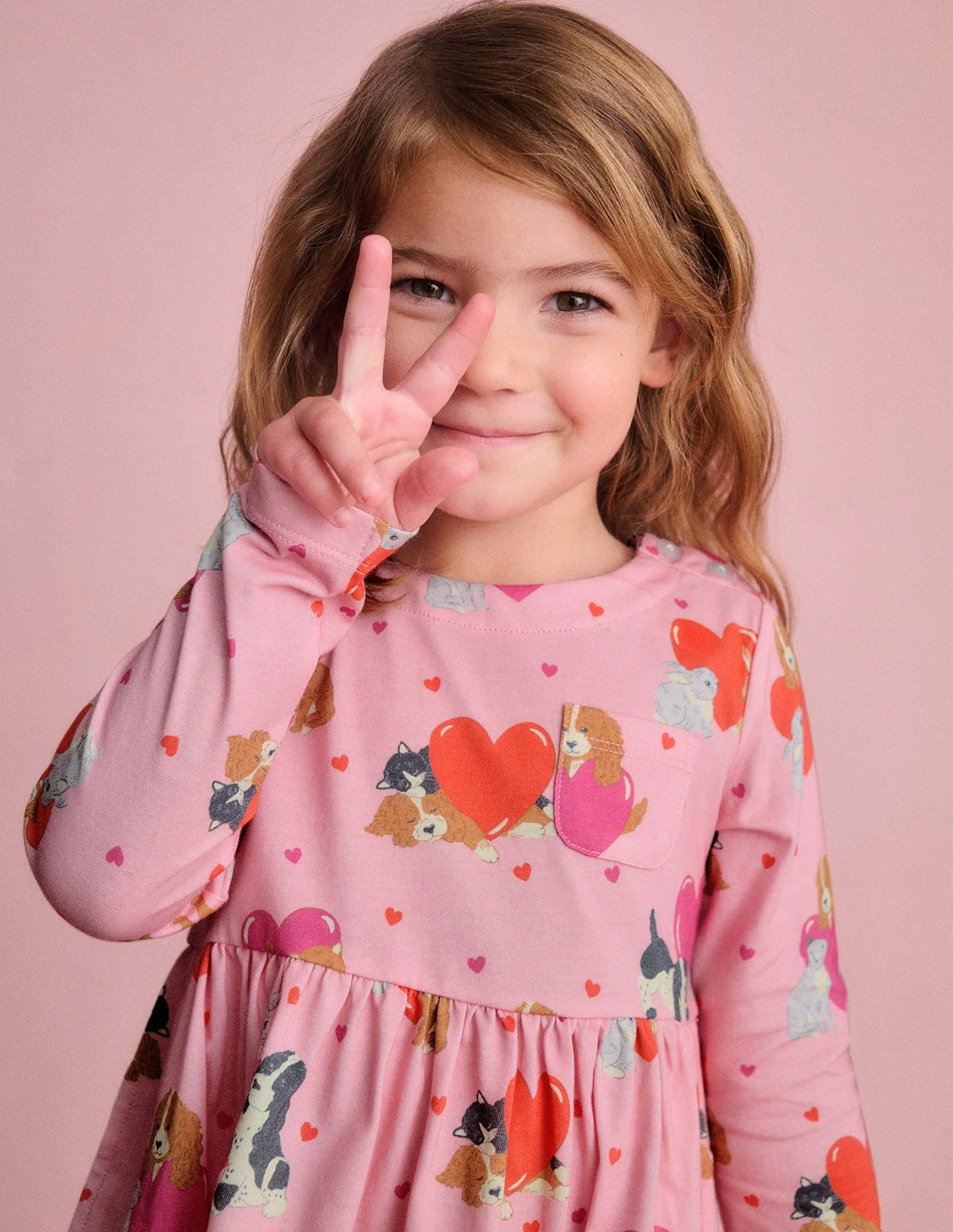 Originelles langärmeliges Jerseykleid-Kreiderosa Valentinstag Haustiere - Image 4