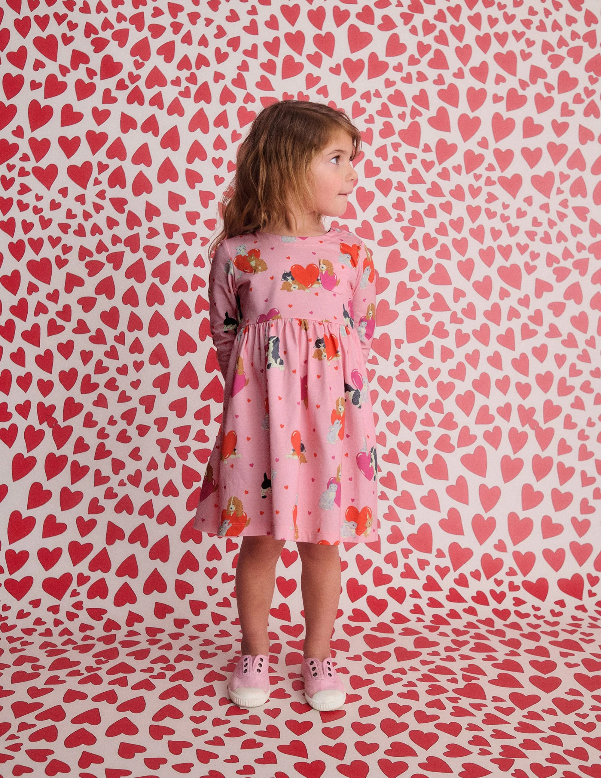 Originelles langärmeliges Jerseykleid-Kreiderosa Valentinstag Haustiere - Image 5