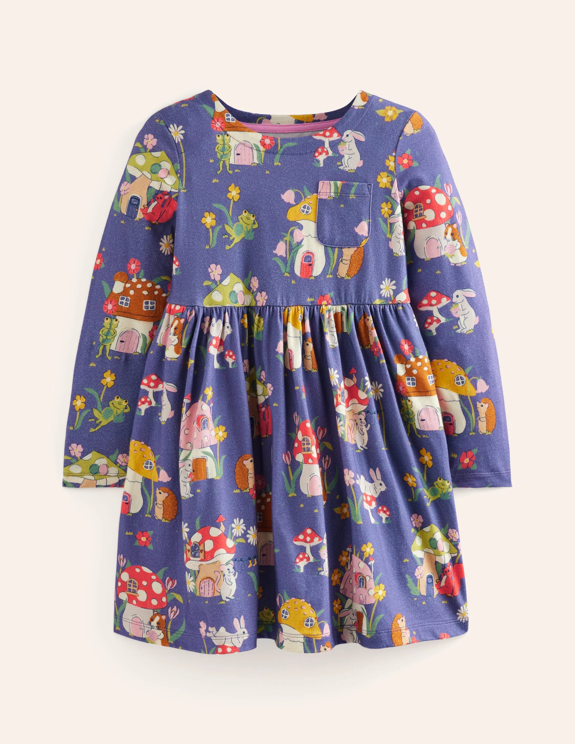 Originelles langärmeliges Jerseykleid-Steuerbordblau Fliegenpilz-Dorf