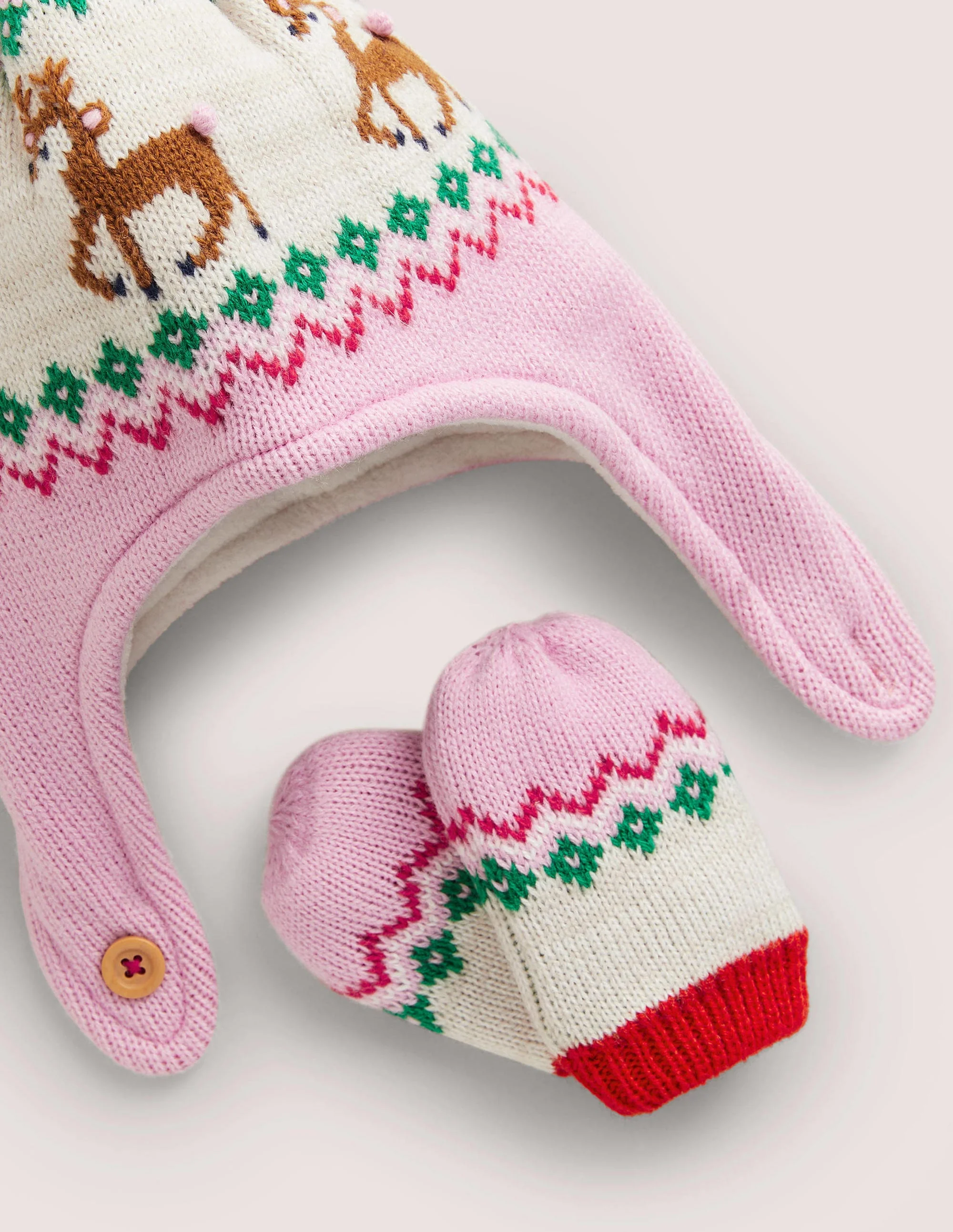 Originelles Set aus Mütze und Fäustlingen-Rosa, Fair-Isle-Muster - Image 2