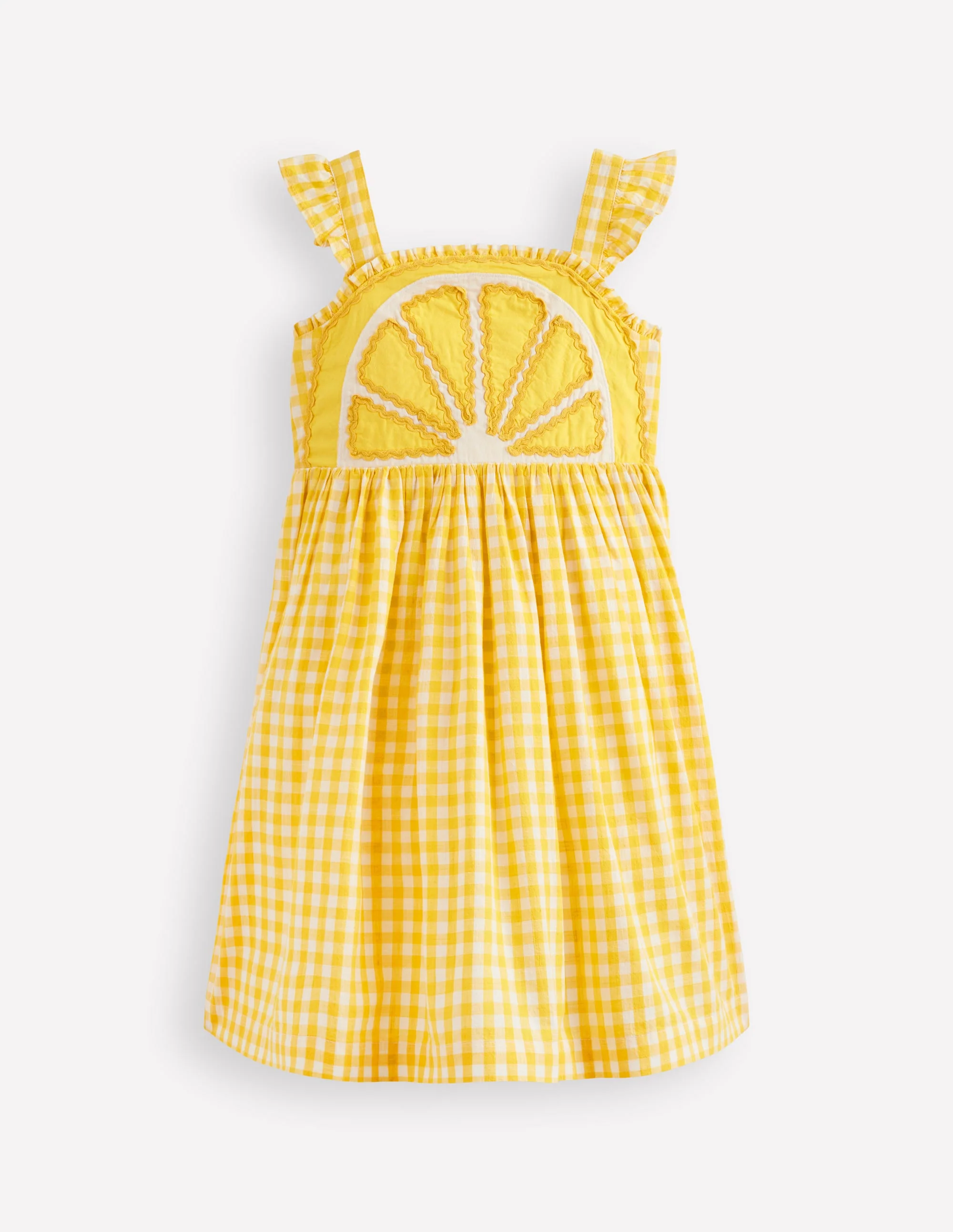 Originelles Trägerkleid-Zitronengelb, Vichykaros