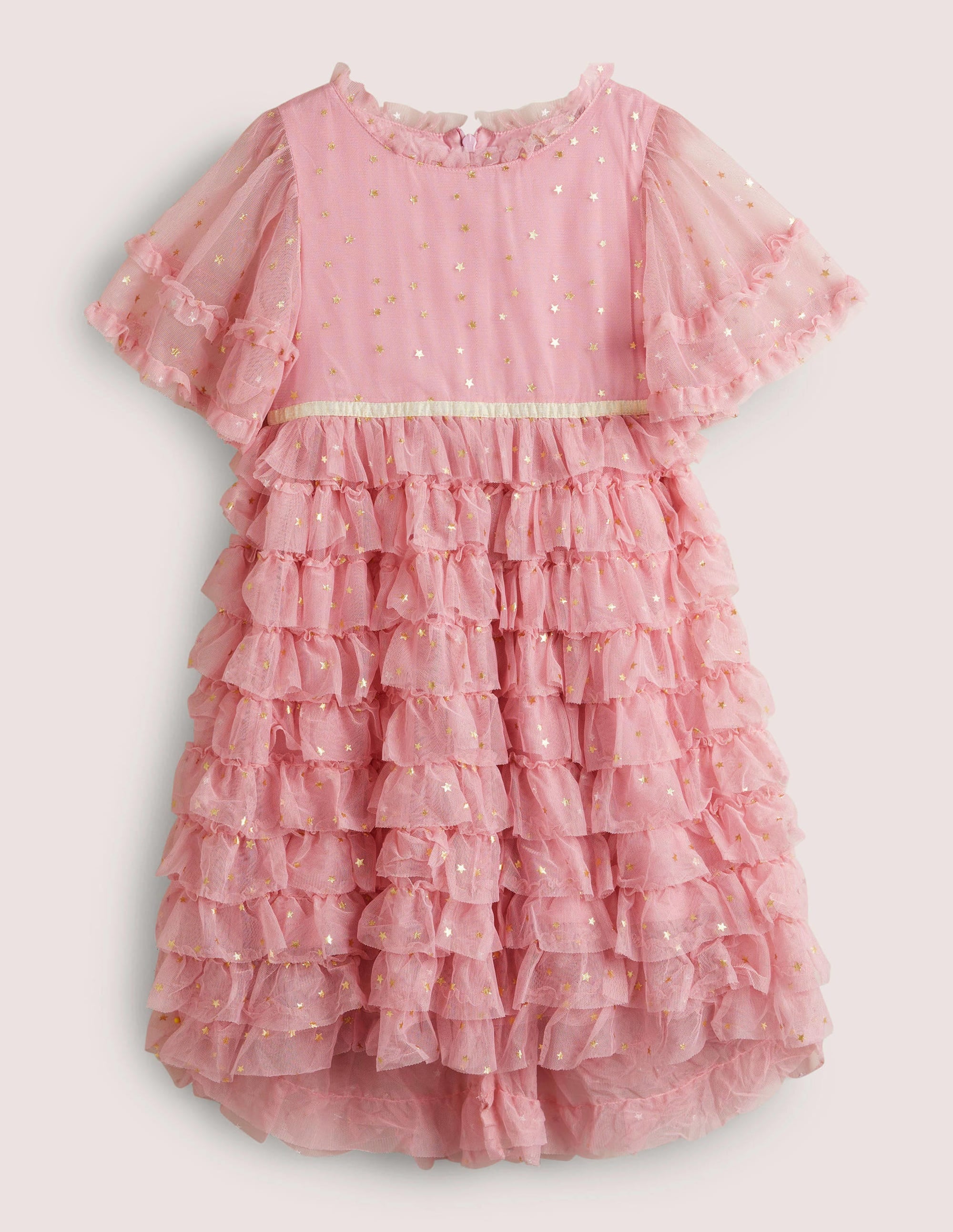 Pink Gold Star Print Ruffle Tulle Party Dress-Cameo-Rosa