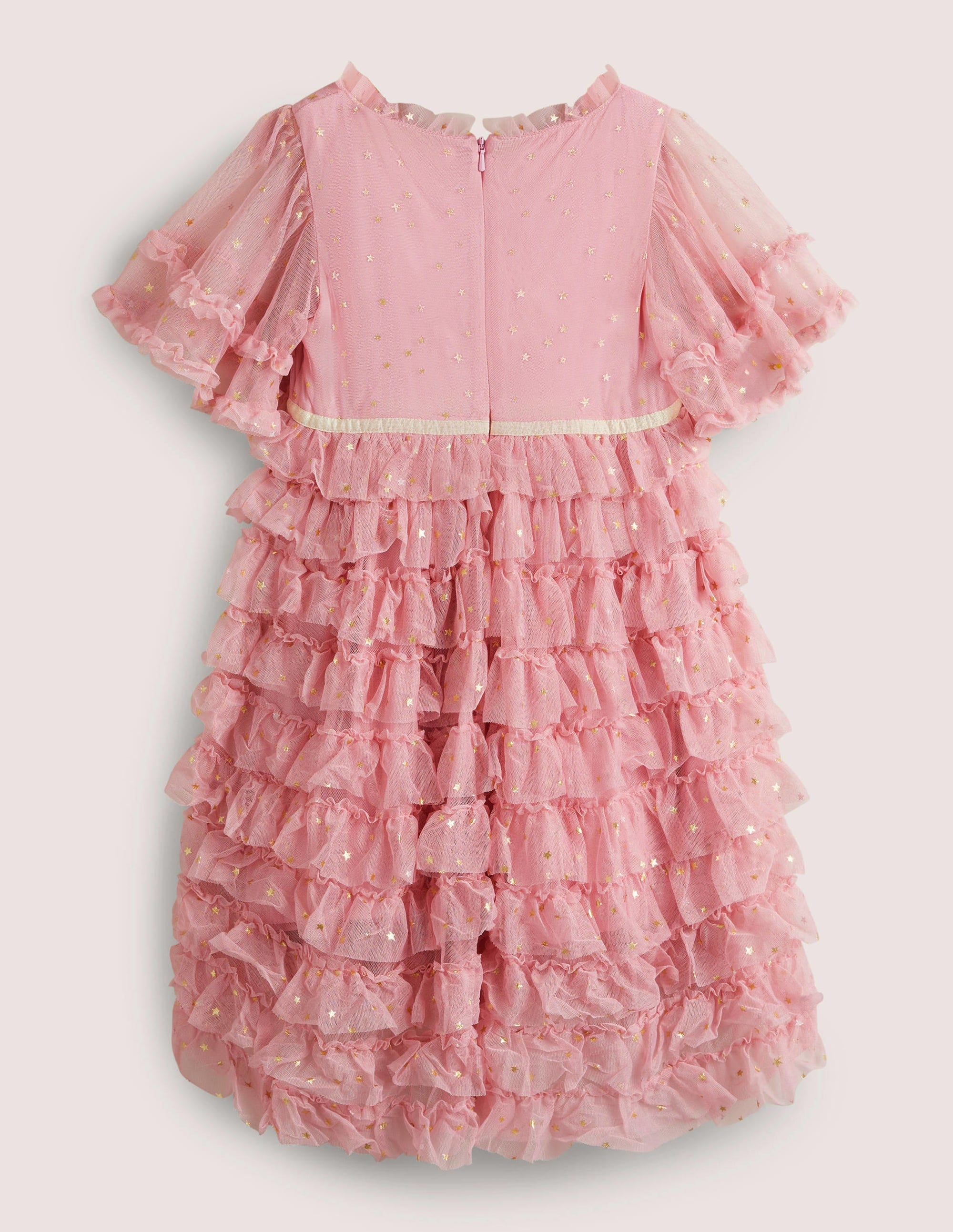 Pink Gold Star Print Ruffle Tulle Party Dress-Cameo-Rosa - Image 2