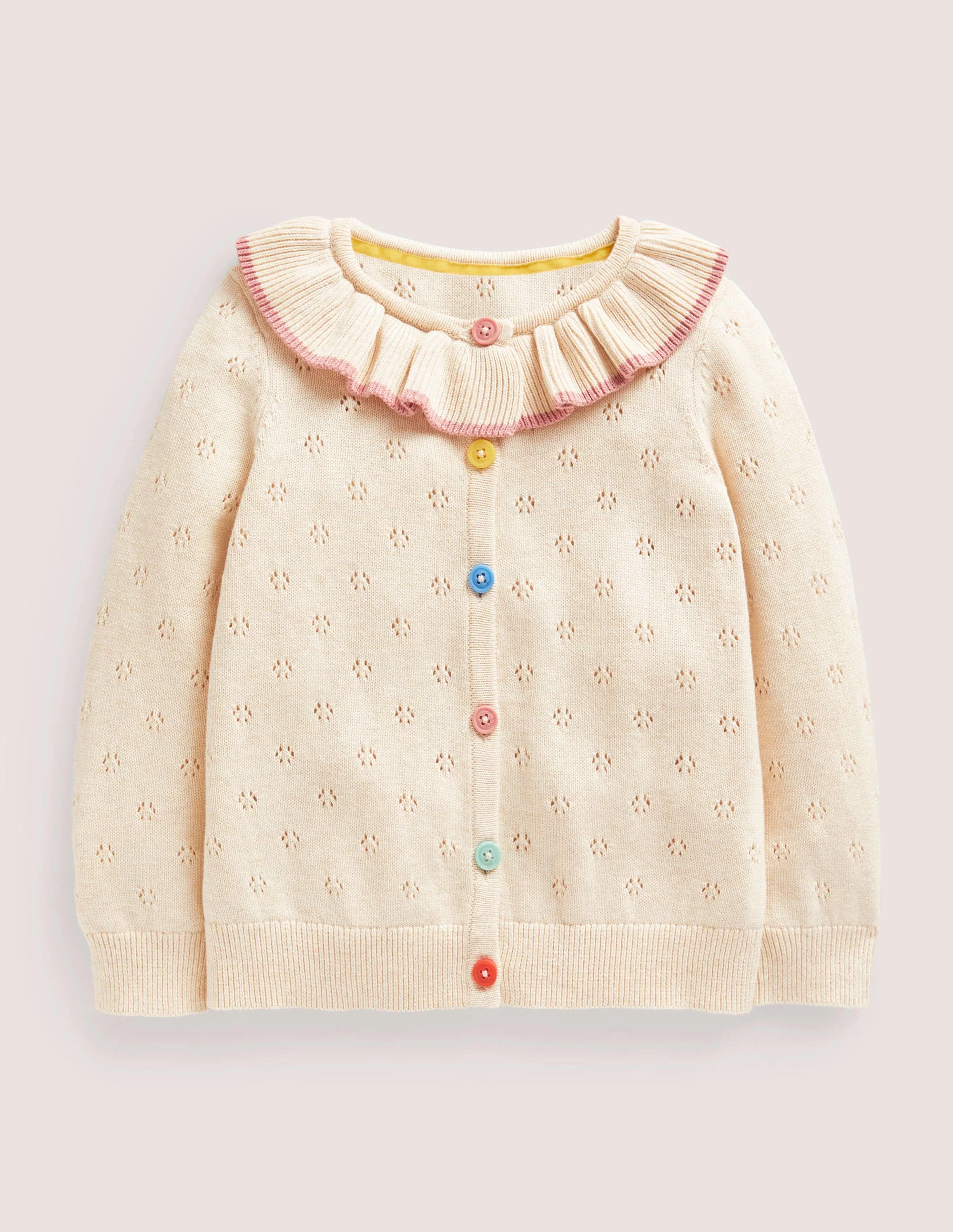 Pointelle-Cardigan mit Kragen-Ecru Meliert, Bunt
