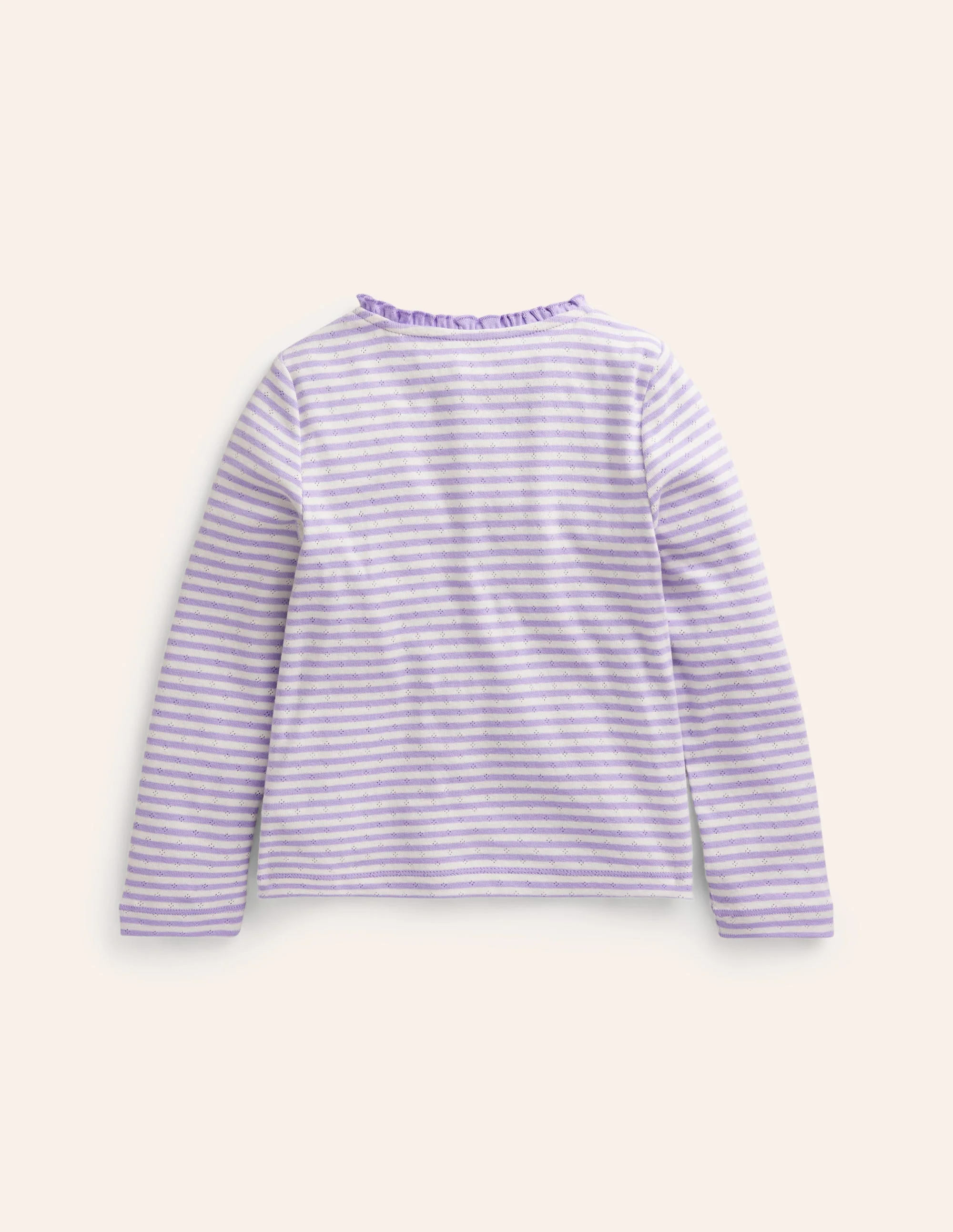Pointelle-Strickjacke-Naturweiß/Lavendel Streifen - Image 2