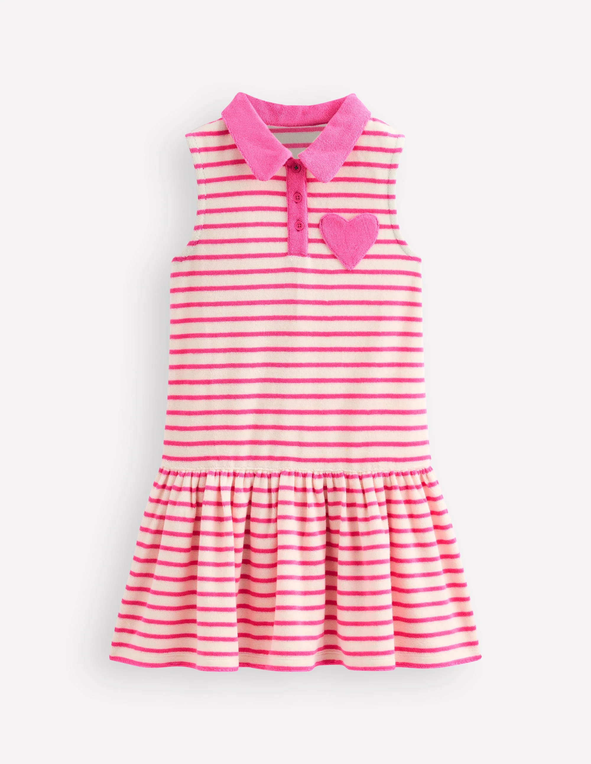 Polokleid aus Frottee-Rosa/Naturweiß Streifen